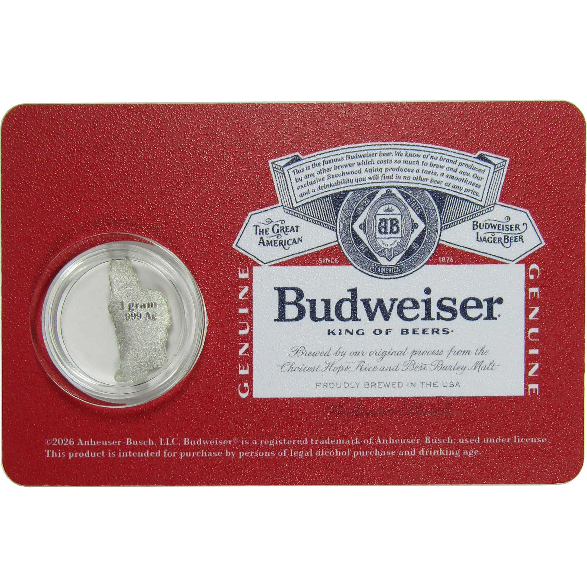 Budweiser Autumn Clydesdale 1/10 g .999 Silver Bar Collectible
