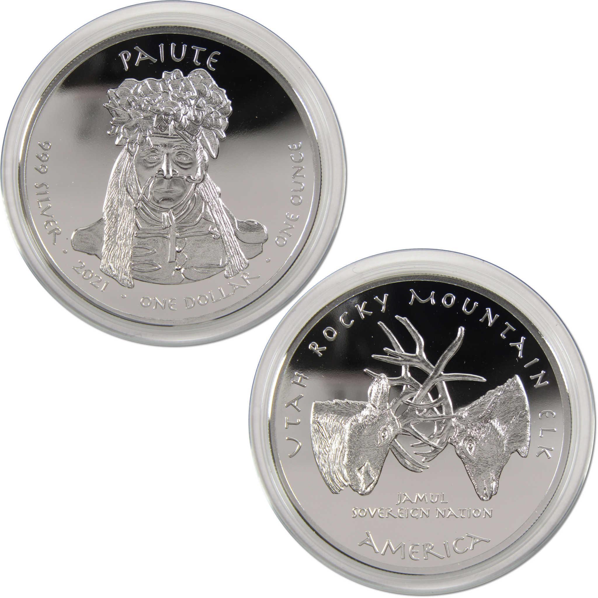 2021 Native American Jamul Paiute Utah Mountain Elk 1 oz .999 Silver