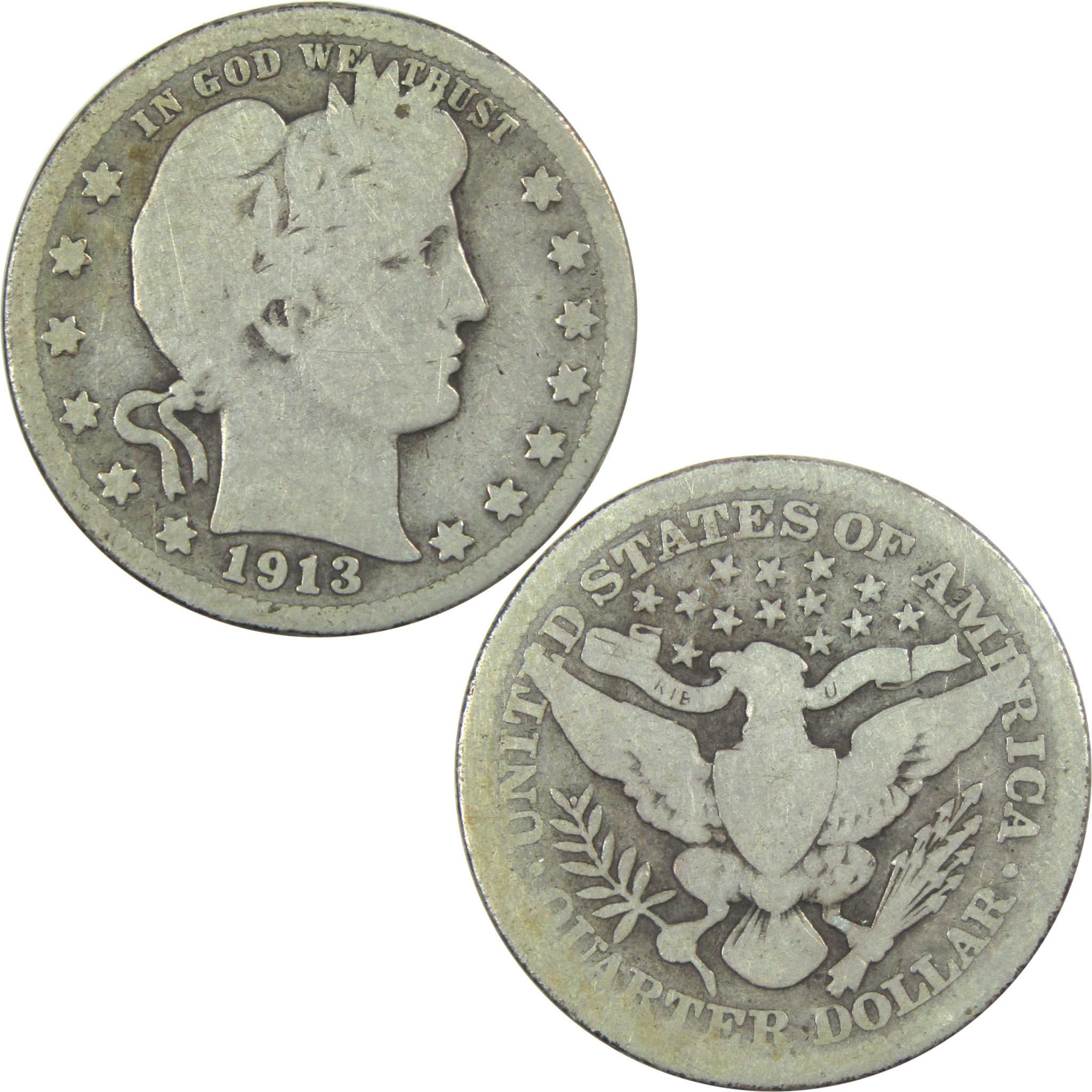 1913 Barber Quarter AG About Good Silver 25c Coin SKU:I15307