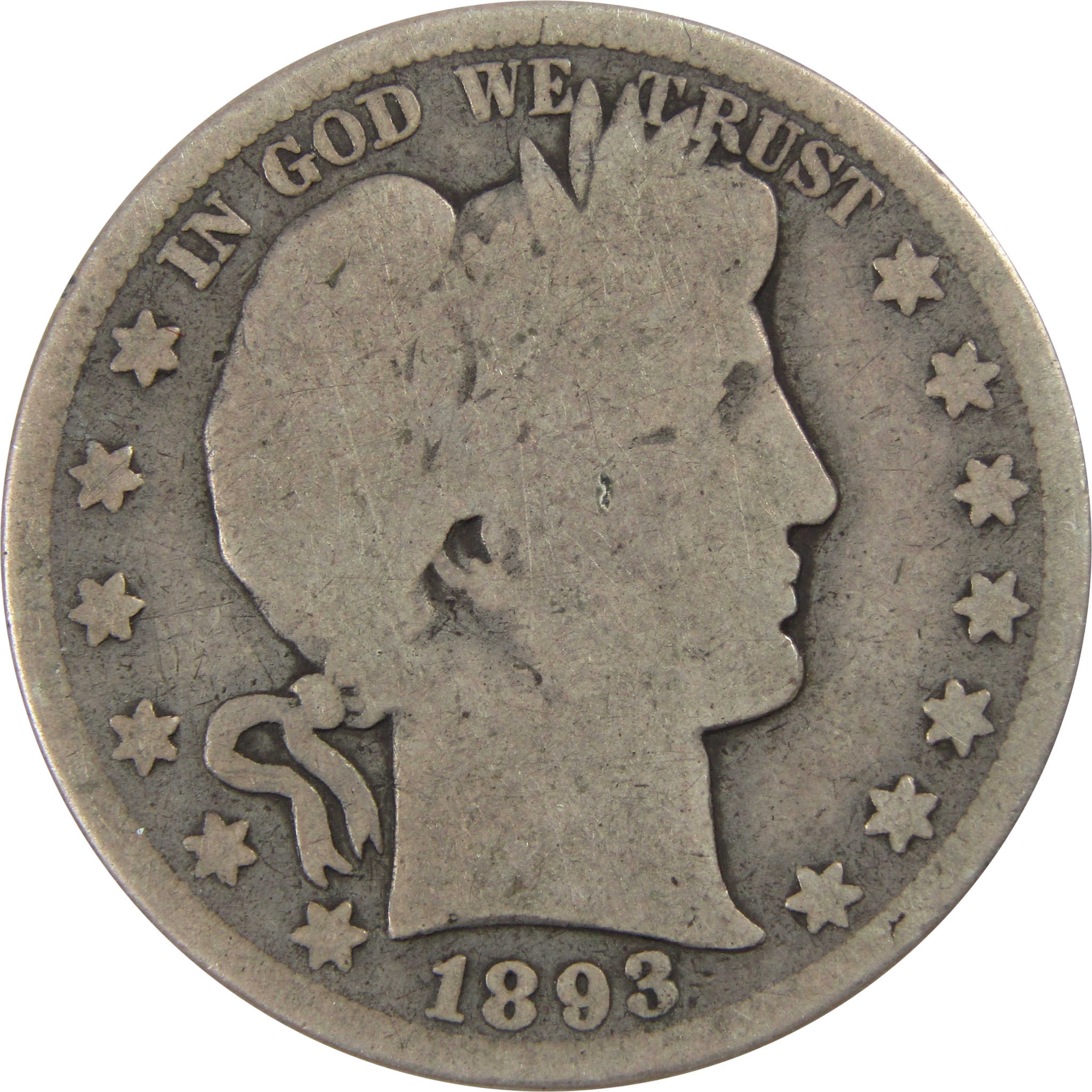 1893 S Barber Half Dollar AG About Good Silver 50c Coin SKU:I13445