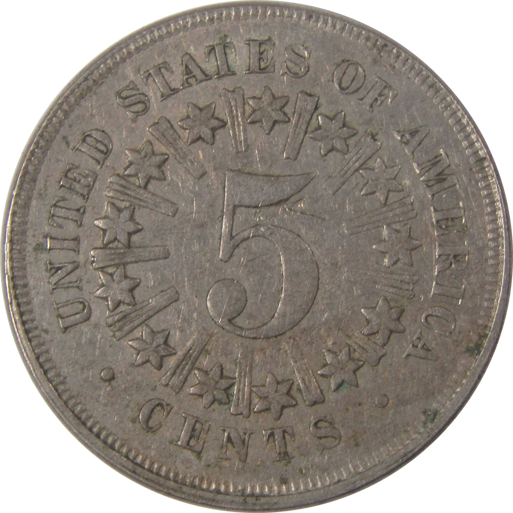 1866 Rays Shield Nickel F Fine 5c Coin SKU:I17272