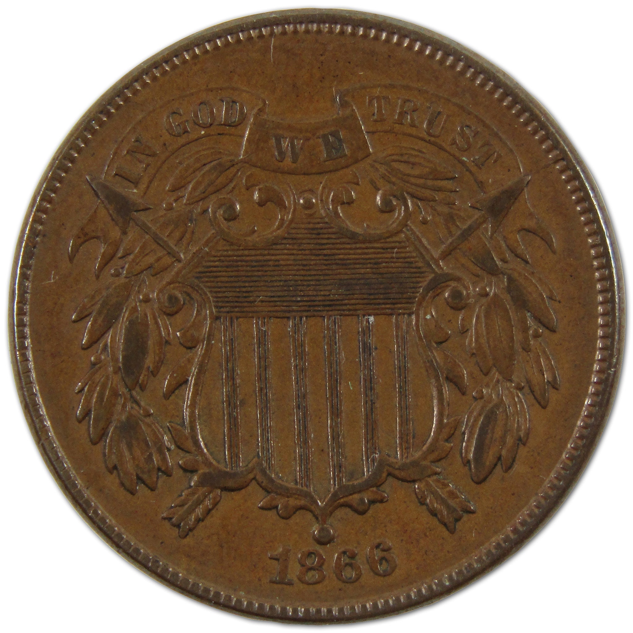 1866 Two Cent Piece Borderline Uncirculated 2c Coin SKU:I10584