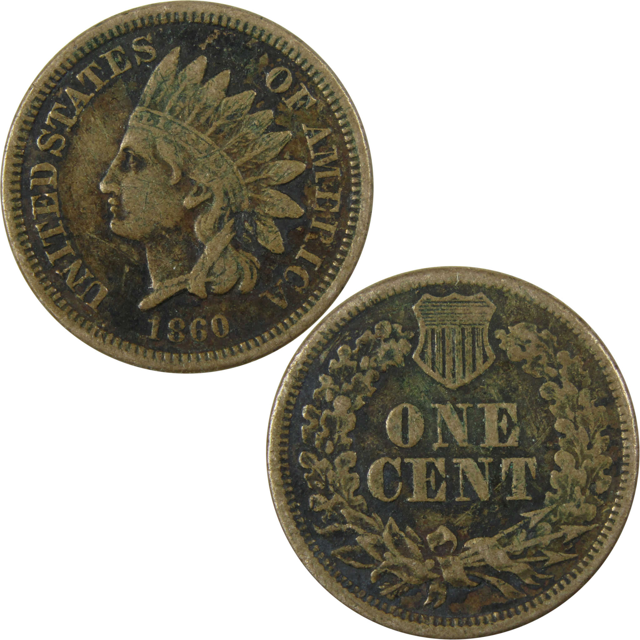 1860 Indian Head Cent F Fine Details Penny 1c Coin SKU:CP1163