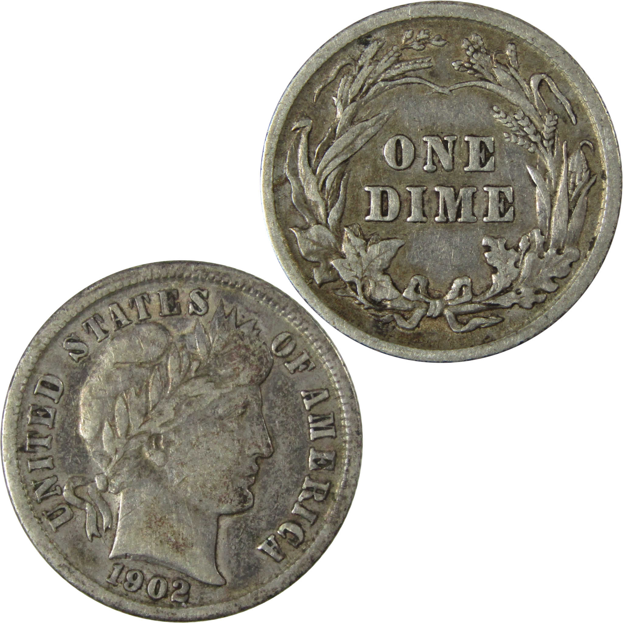 1902 Barber Silver Dime F Fine 10c Coin Collectible SKU:CP985