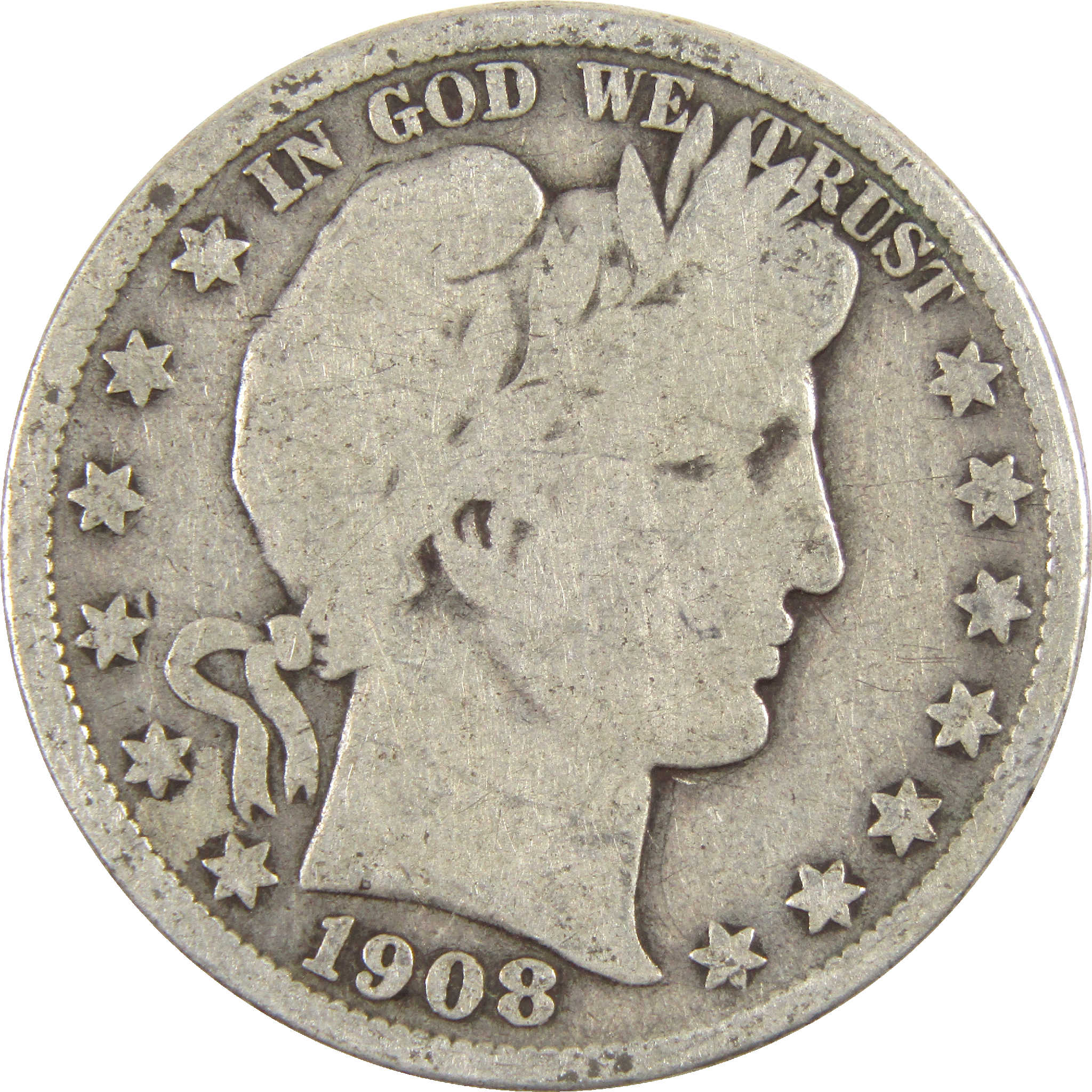 1908 Barber Half Dollar G Good Silver 50c Coin