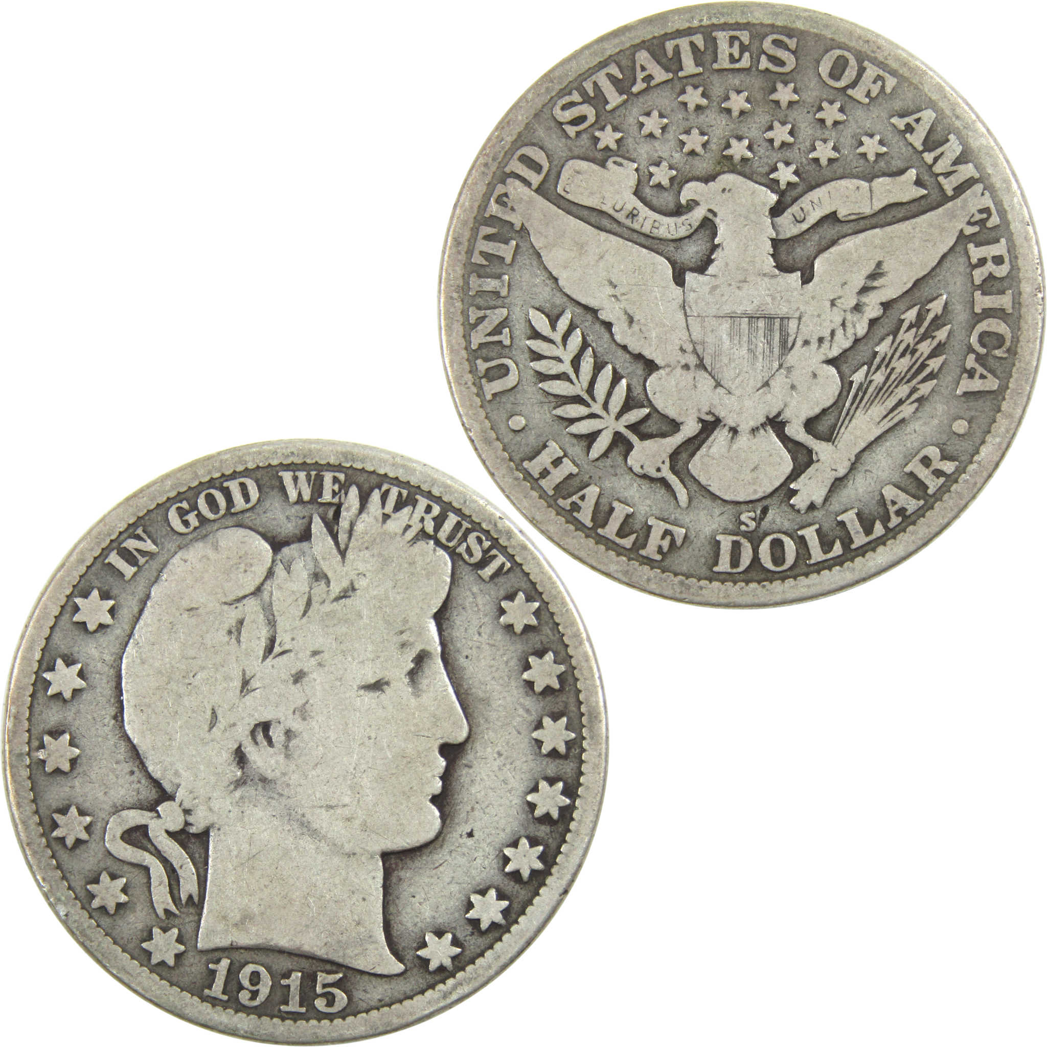 1915 S Barber Half Dollar G Good Silver 50c Coin SKU:I12809