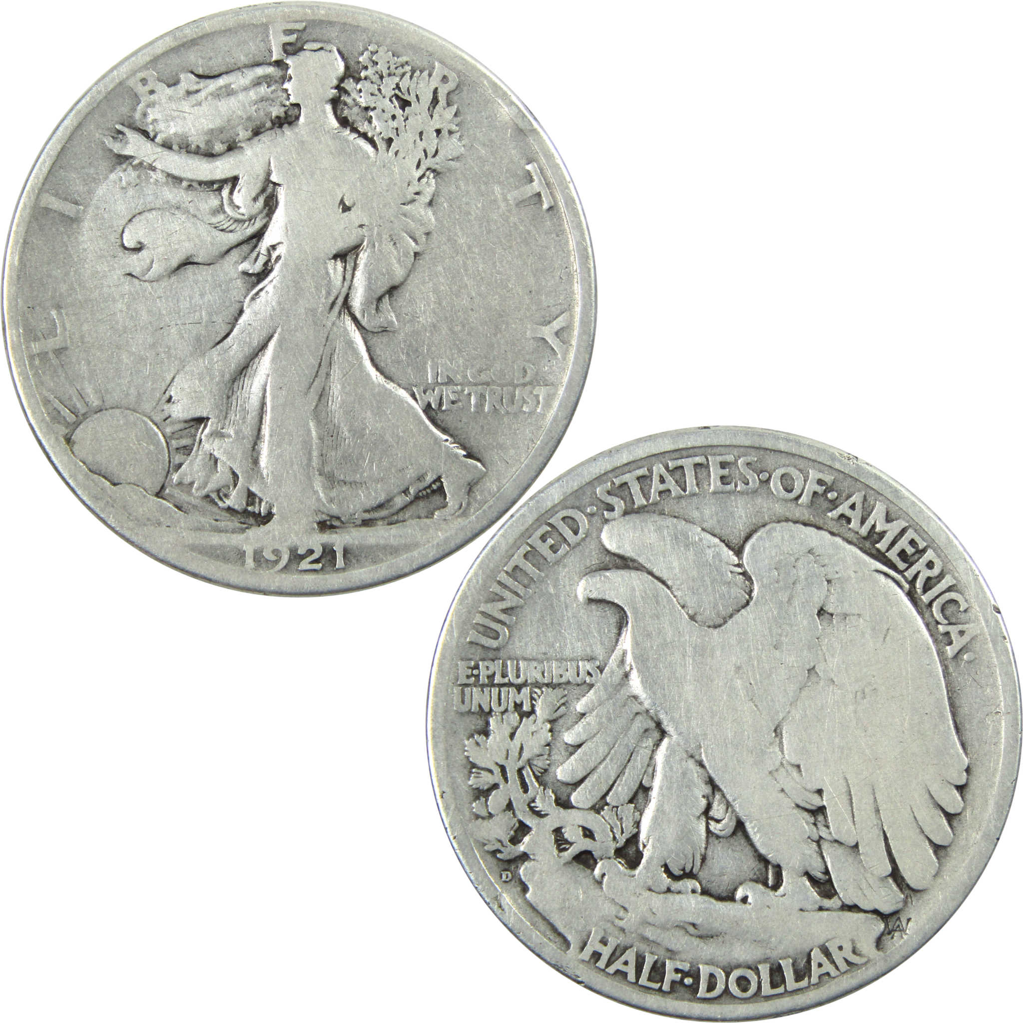 1921 D Liberty Walking Half Dollar VG Details Silver 50c SKU:I13883