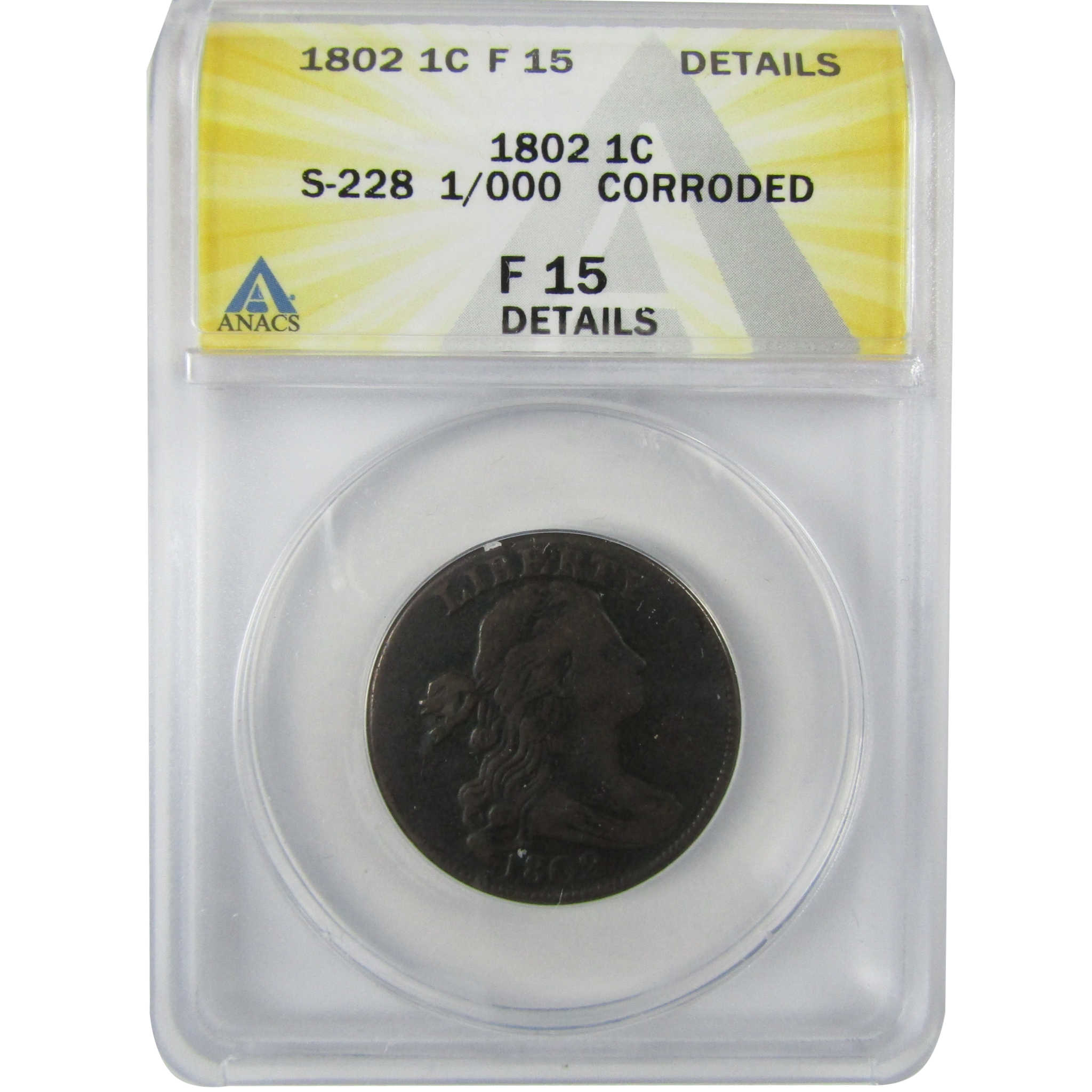 1802 1/000 S-228 Draped Bust Large Cent F 15 Details ANACS SKU:CP635