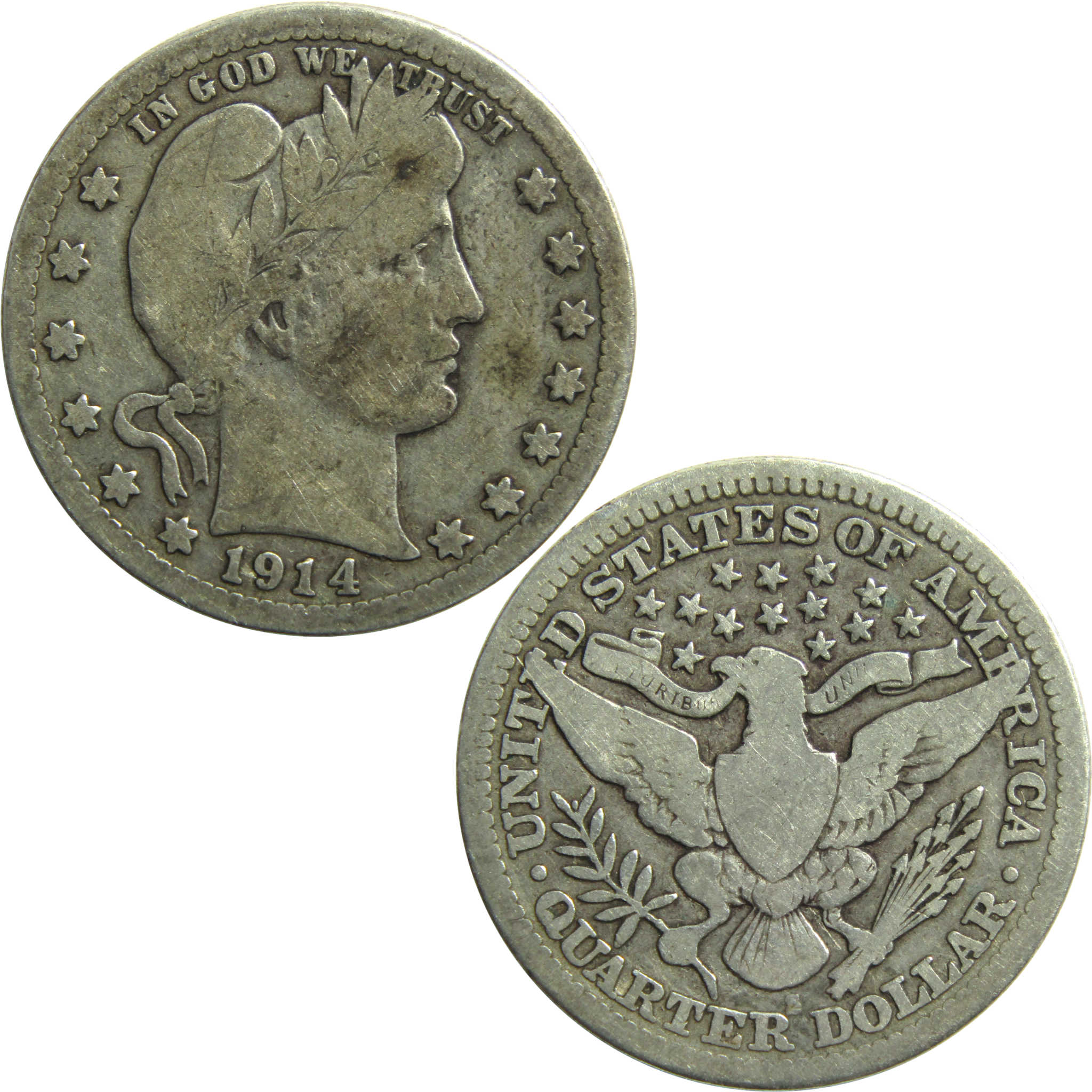 1914 S Barber Quarter VG Very Good Silver 25c Coin SKU:CPC7145