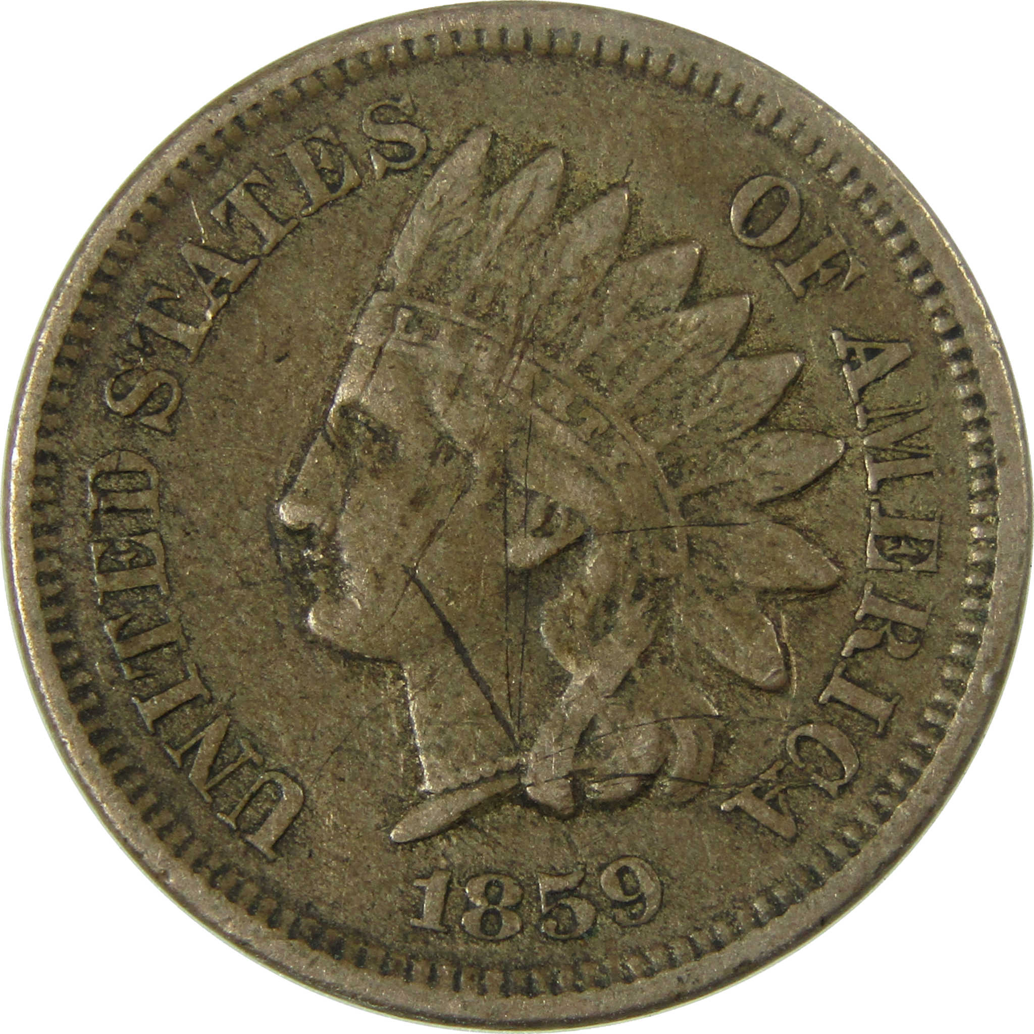 1859 Indian Head Cent F Fine Details Penny 1c Coin SKU:I26969