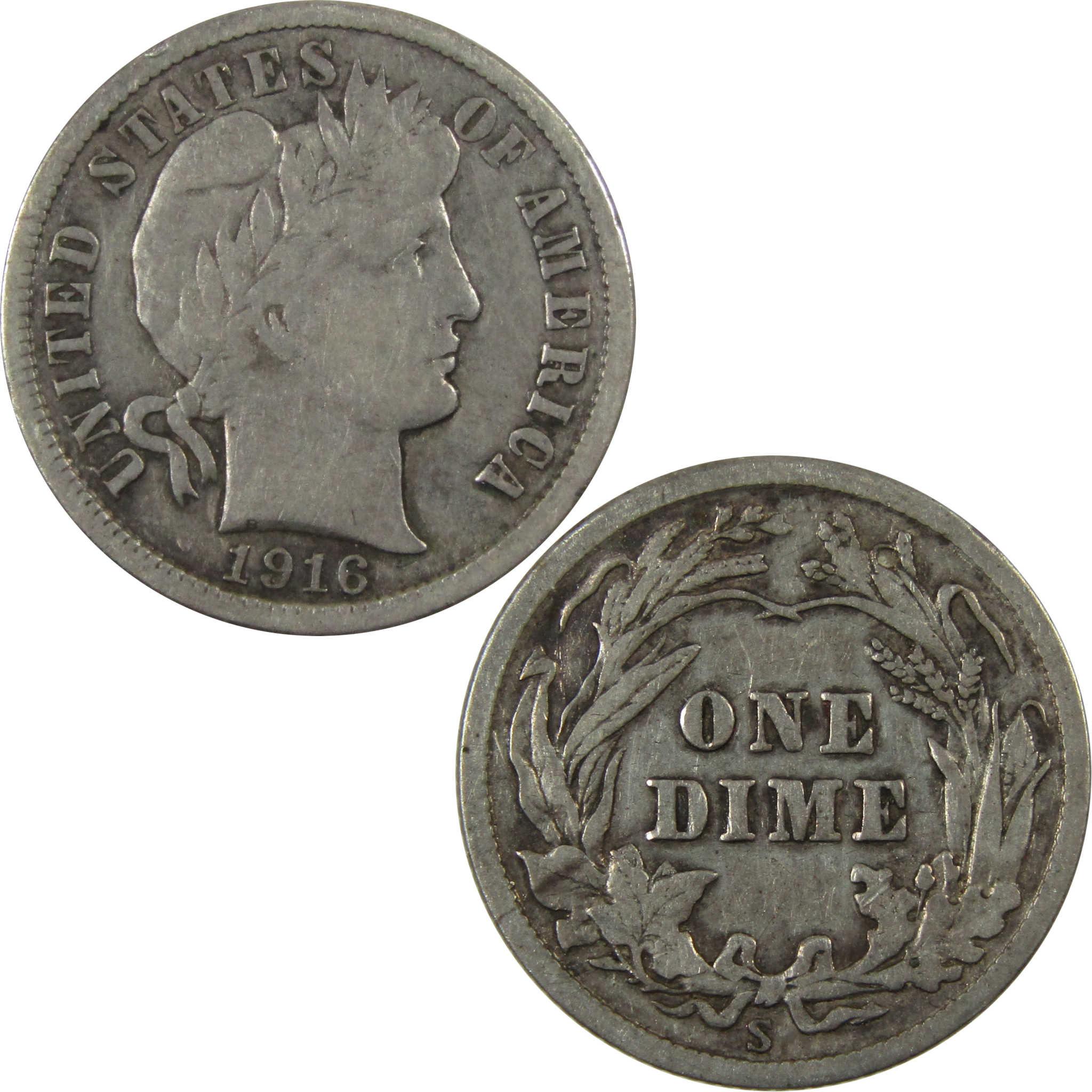 1916 S Barber Silver Dime F Fine 10c Coin Collectible SKU:CP1338