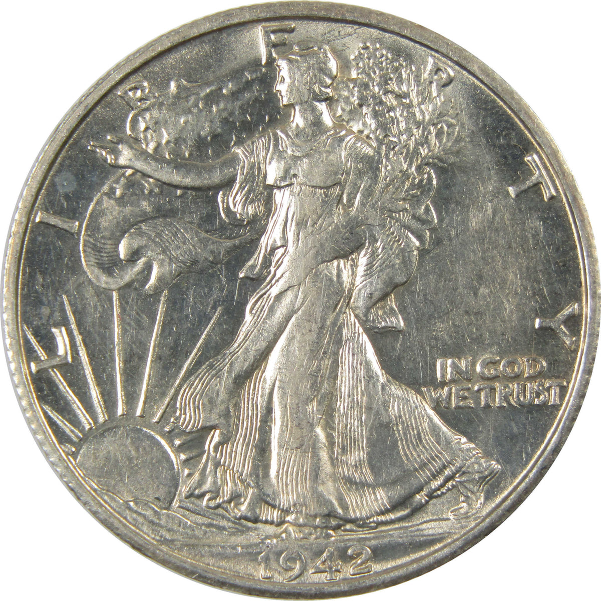 1942 S Liberty Walking Silver 50c Borderline Uncirculated SKU:I28658
