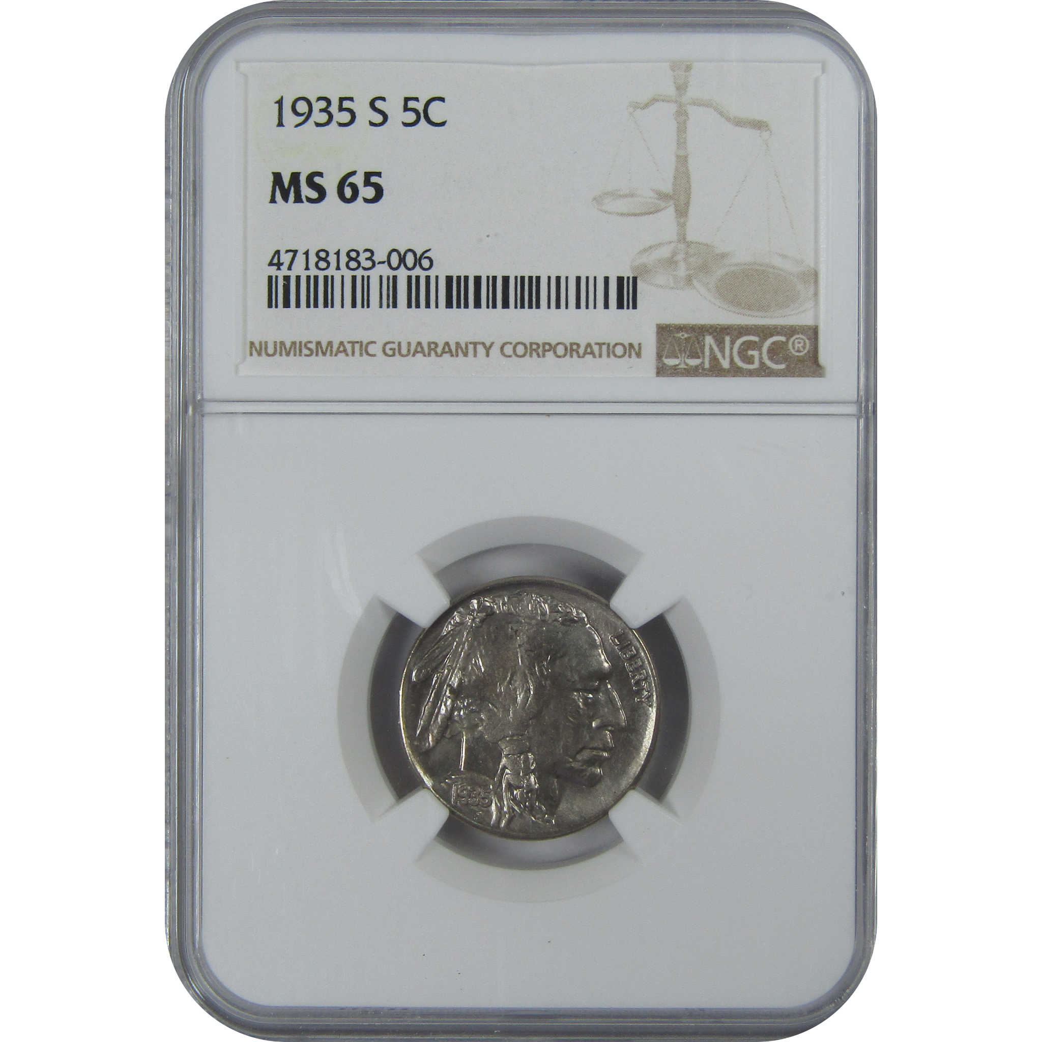 1935 S Indian Head Buffalo Nickel MS 65 NGC 5c Uncirculated Coin