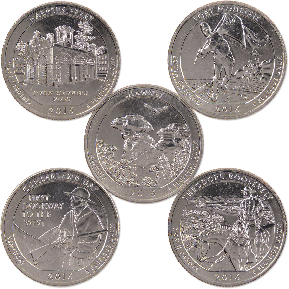 2016 S Quarter 5 Coin Set Clad Uncirculated Mint State 25c Collectible