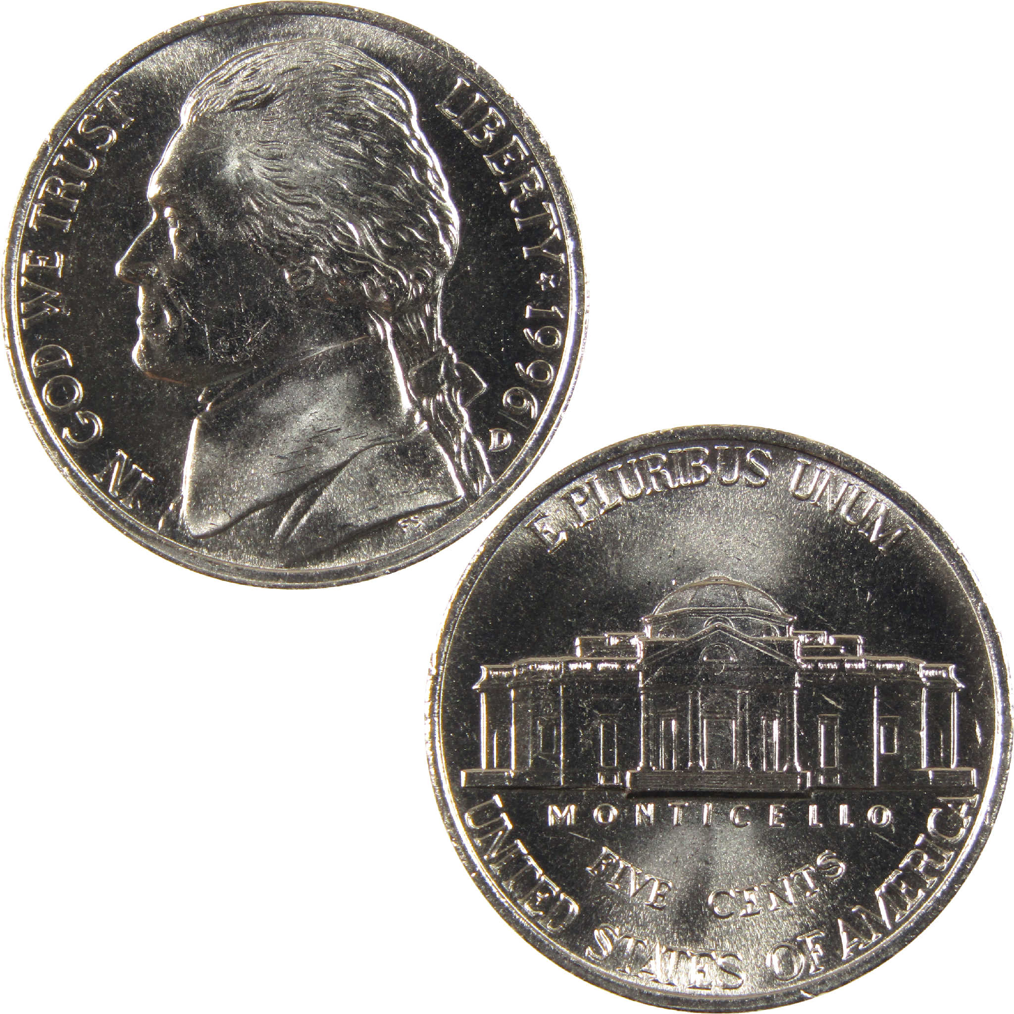 1996 D Jefferson Nickel Uncirculated 5c Coin