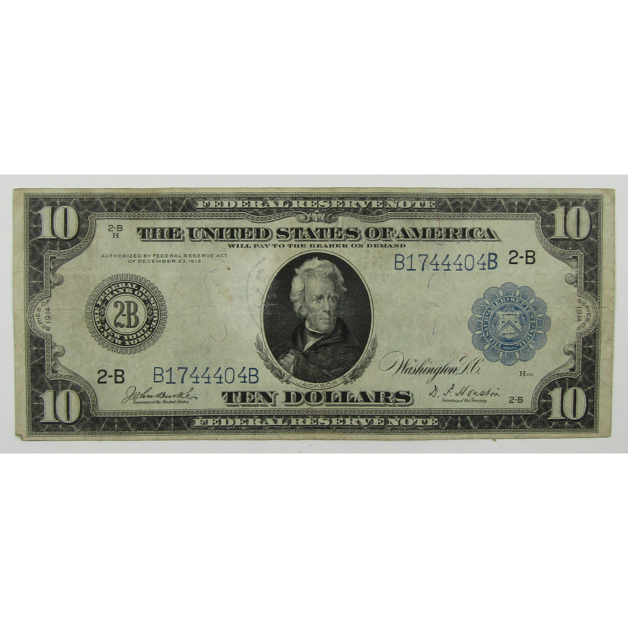 1914 $10 Federal Reserve Note New York NY F Fine Details SKU:I26049