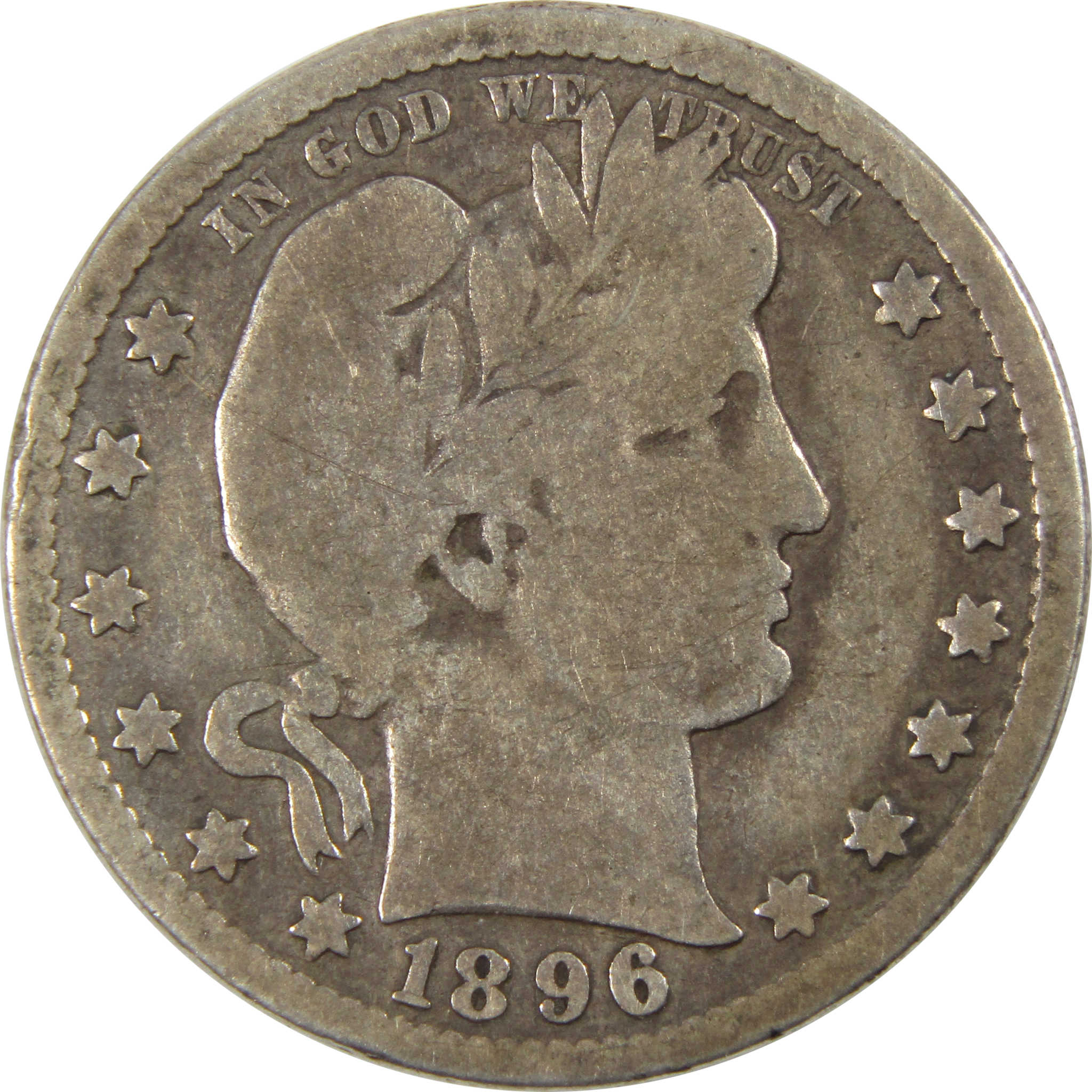 1896 O Barber Quarter G Good 90% Silver 25c Coin SKU:I8356