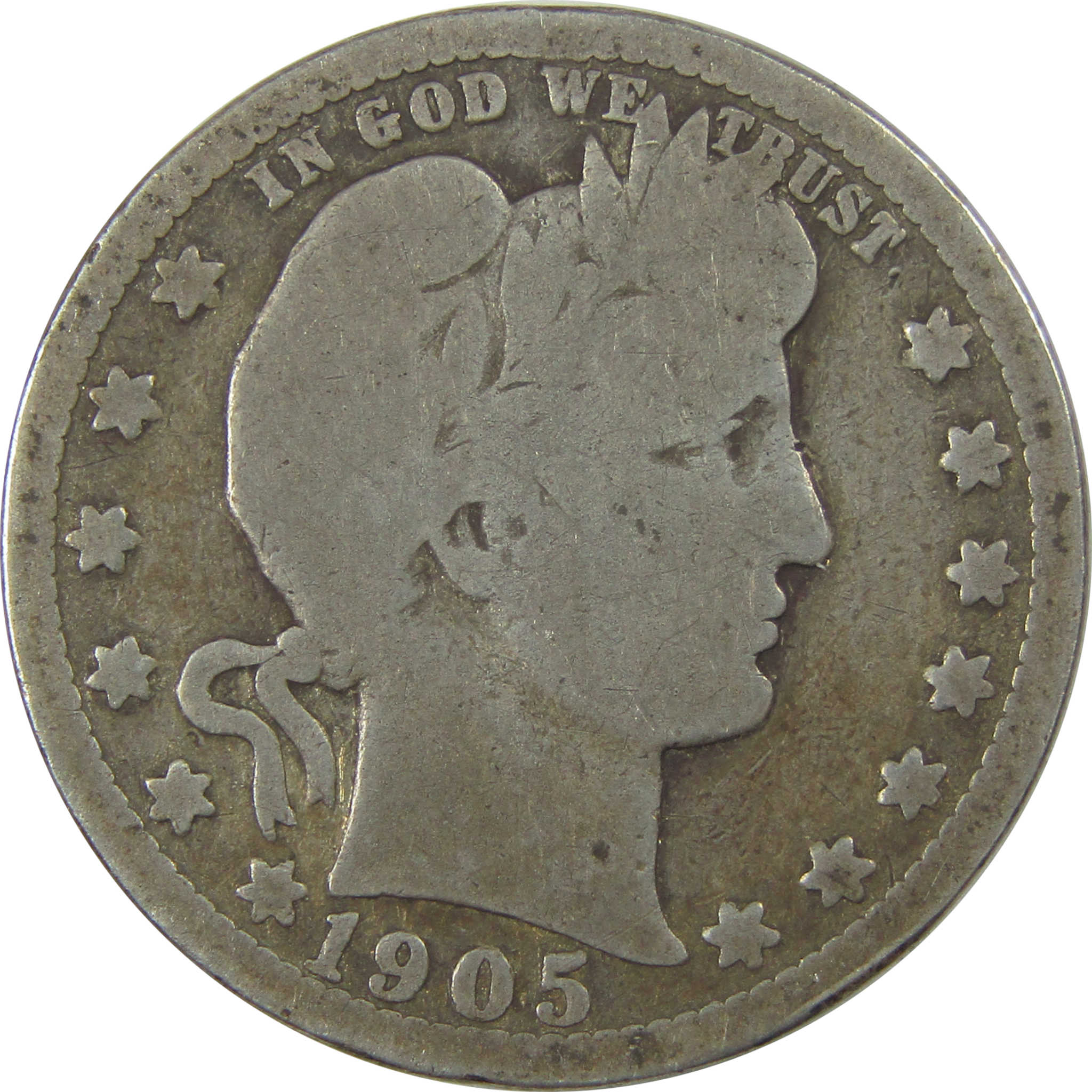 1905 Barber Quarter G Good Details Silver 25c Coin SKU:I21801