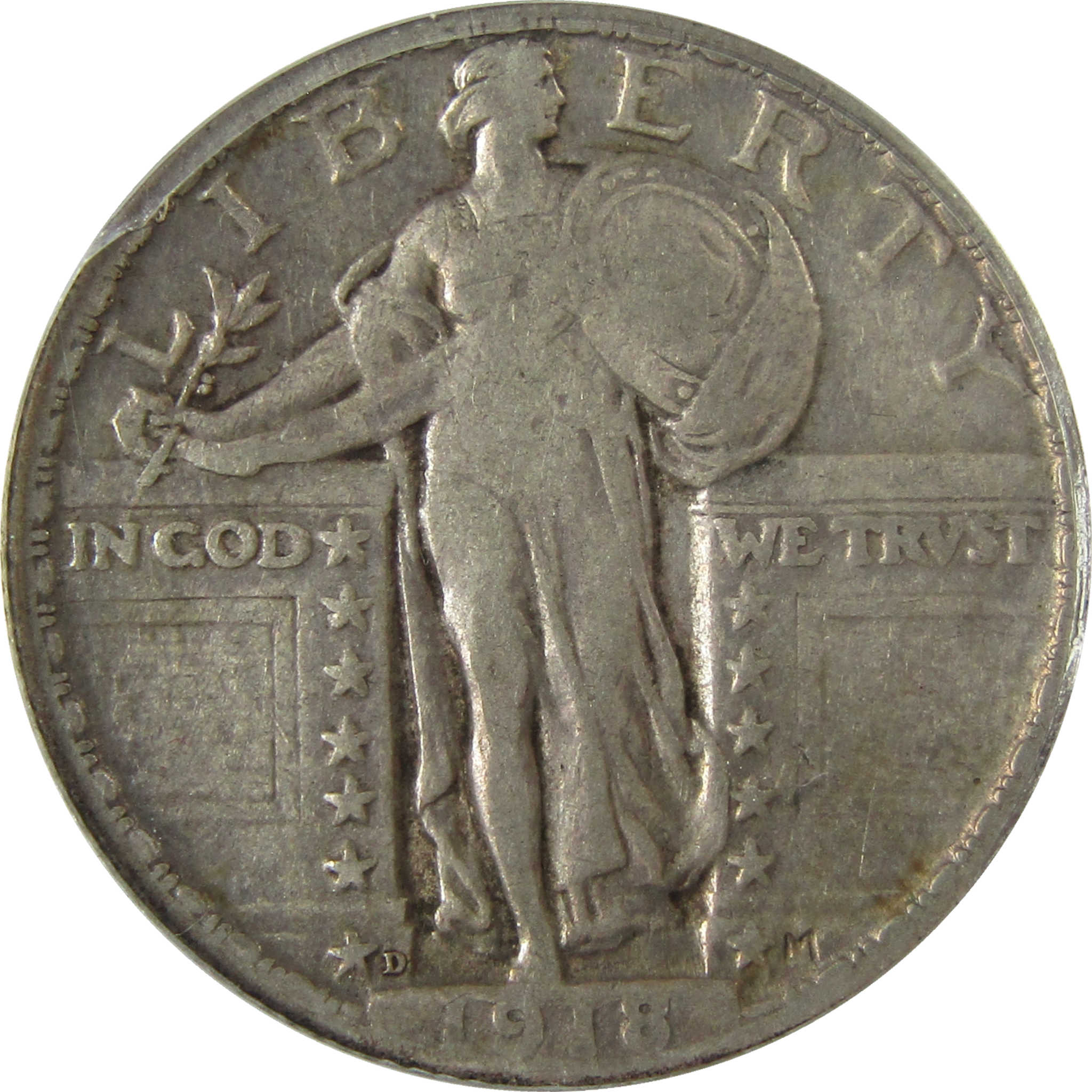 1918 D Standing Liberty Silver Quarter F 15 ANACS 25c Coin SKU:I28001