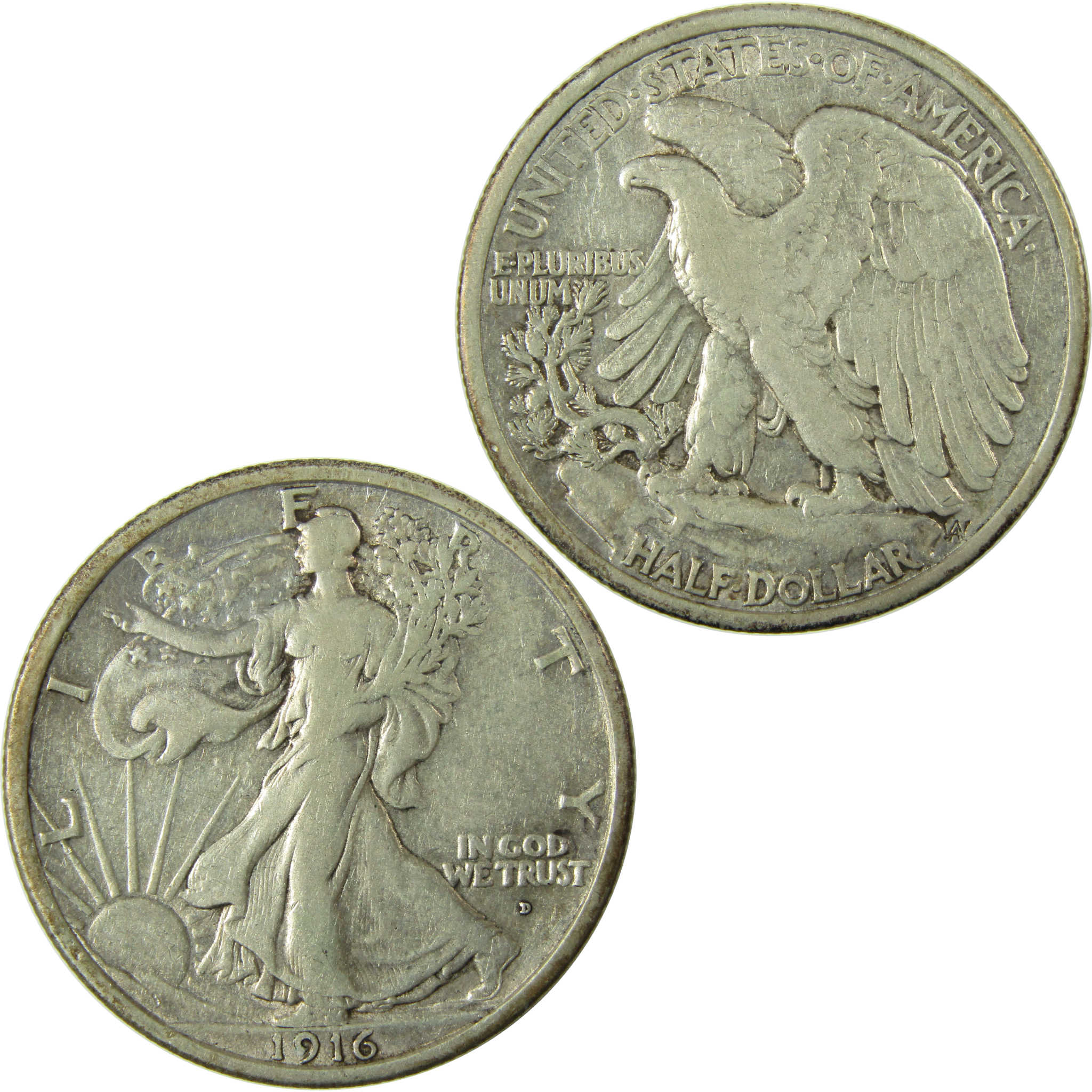 1916 D Liberty Walking Silver Half Dollar VF Very Fine SKU:I27505