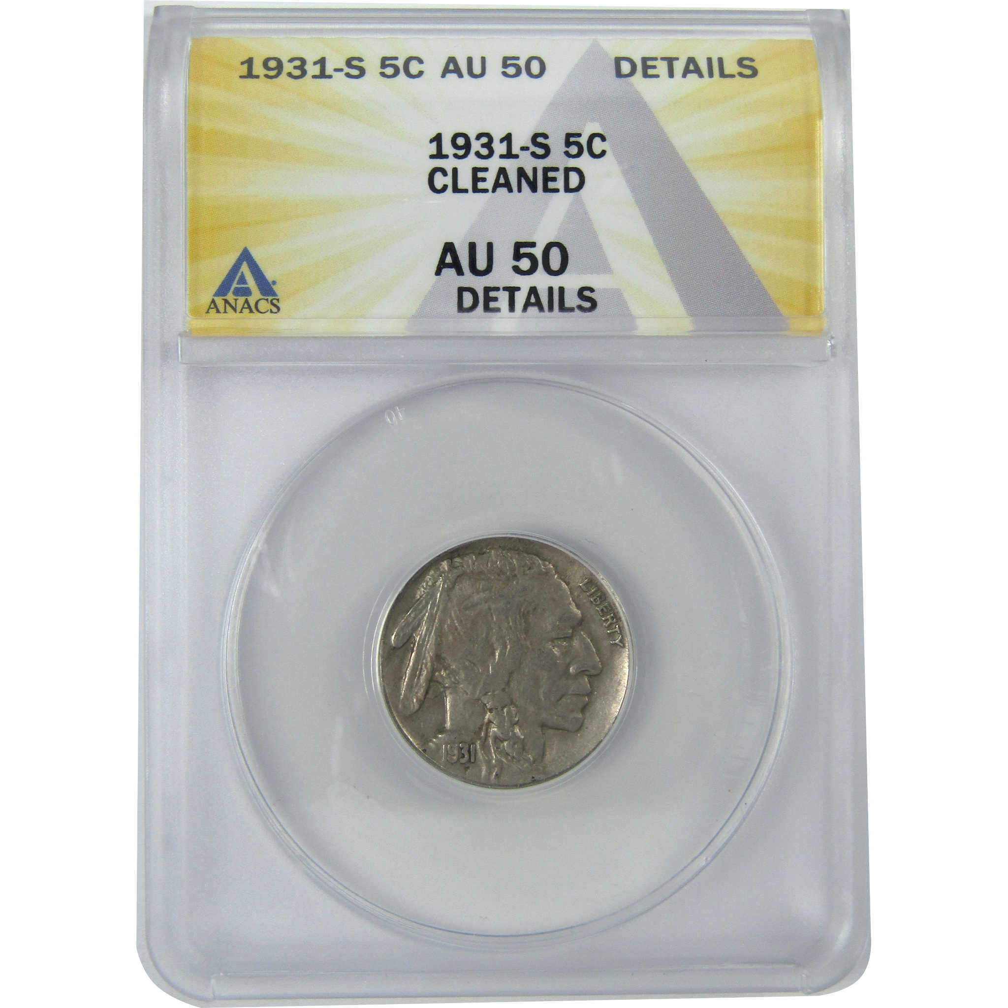 1931 S Indian Head Buffalo Nickel AU 50 Details ANACS 5c SKU:I16109