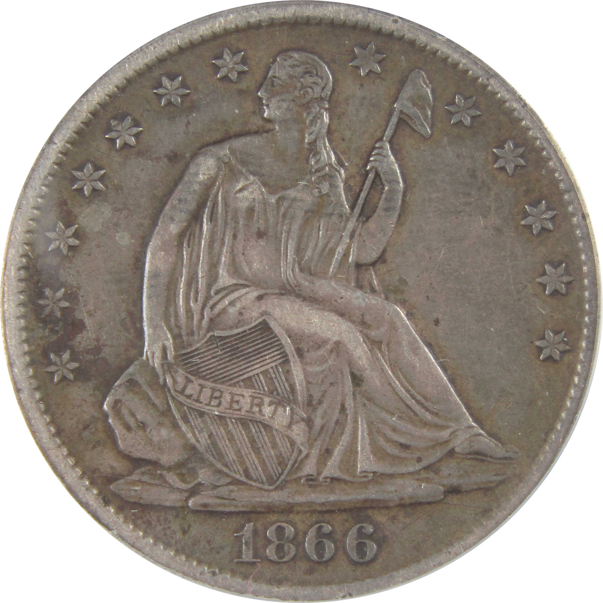 1866 S Motto Seated Liberty Half Dollar EF 40 ANACS Silver SKU:CP159