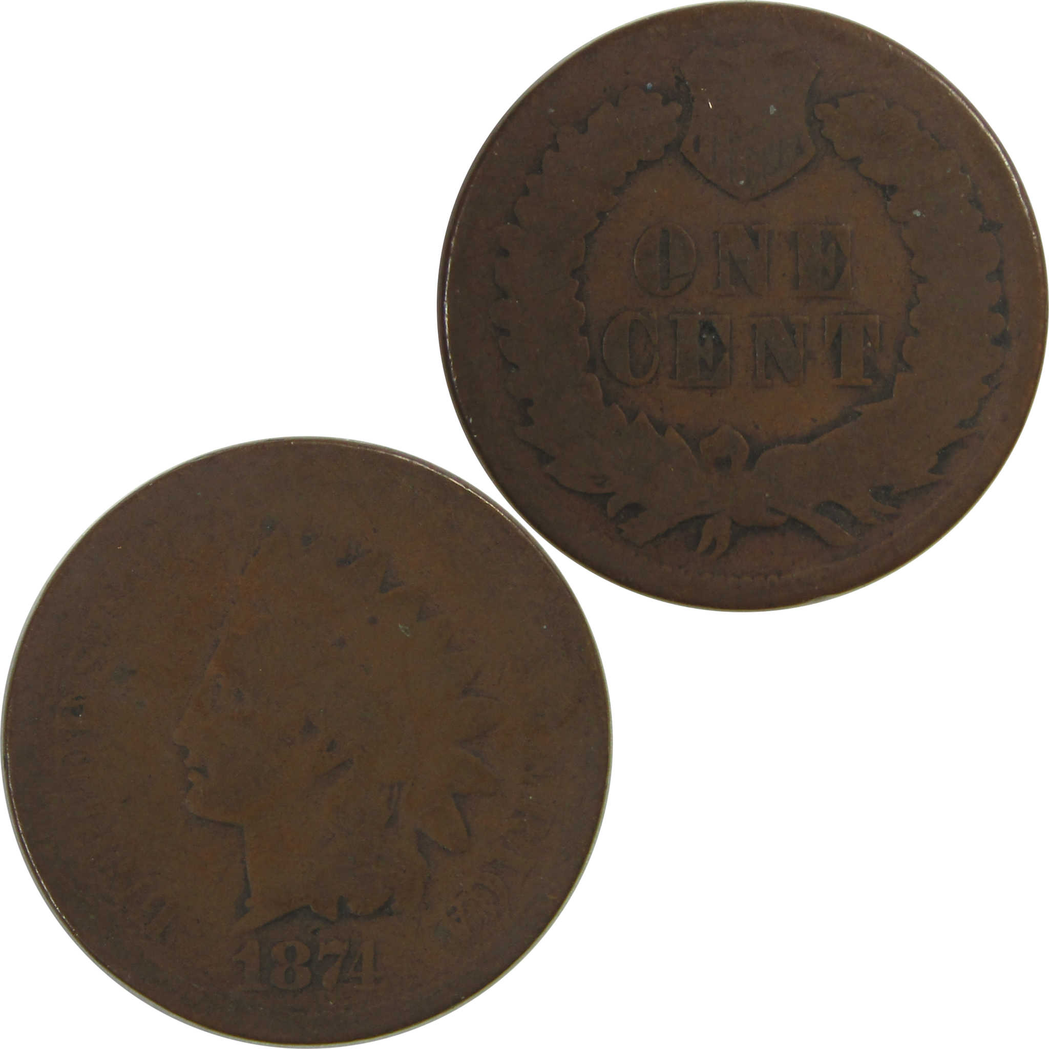 1874 Indian Head Cent AG About Good Penny 1c Coin SKU:CPC0753