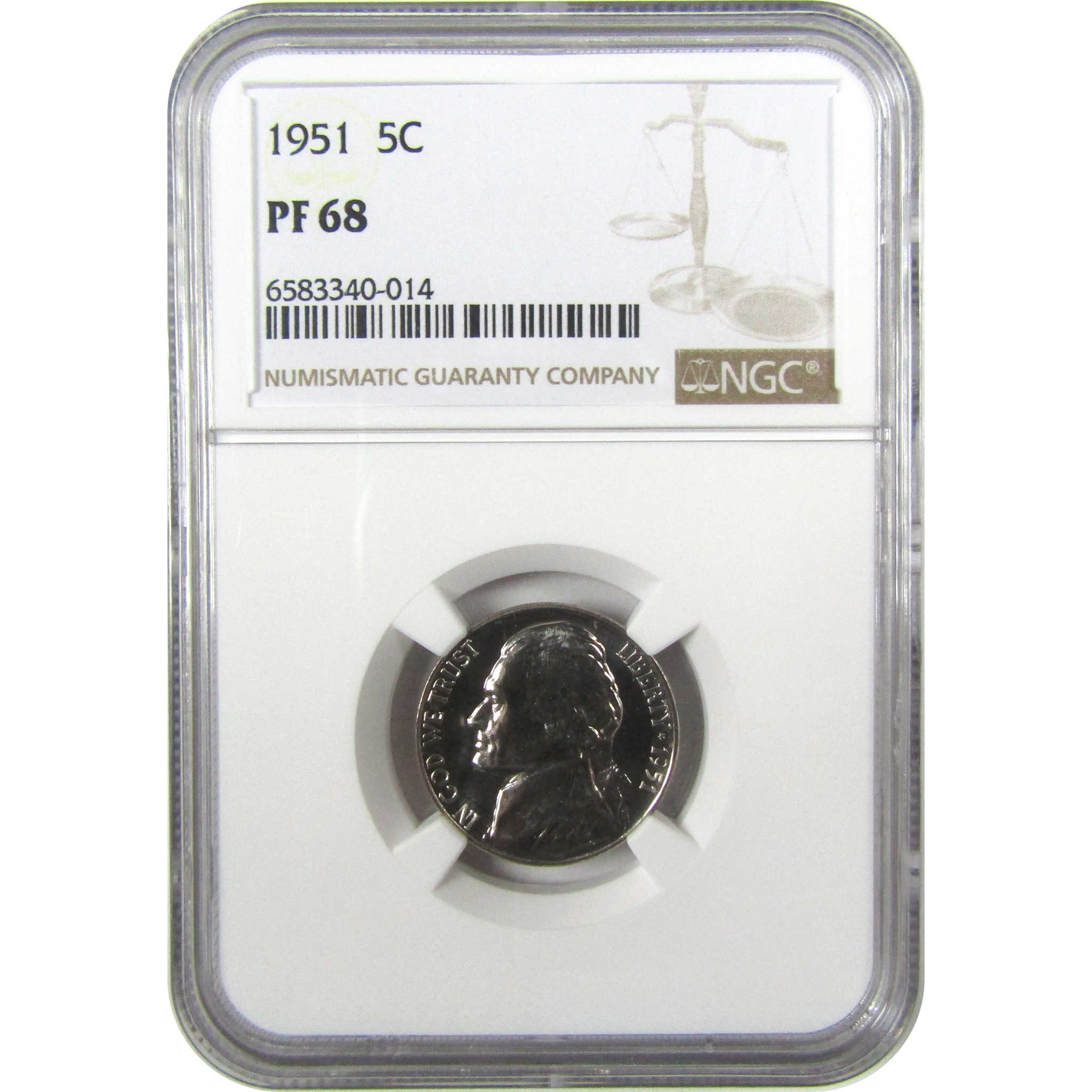 1951 Jefferson Nickel PF 68 NGC Proof 5c Coin Collectible SKU:I27334