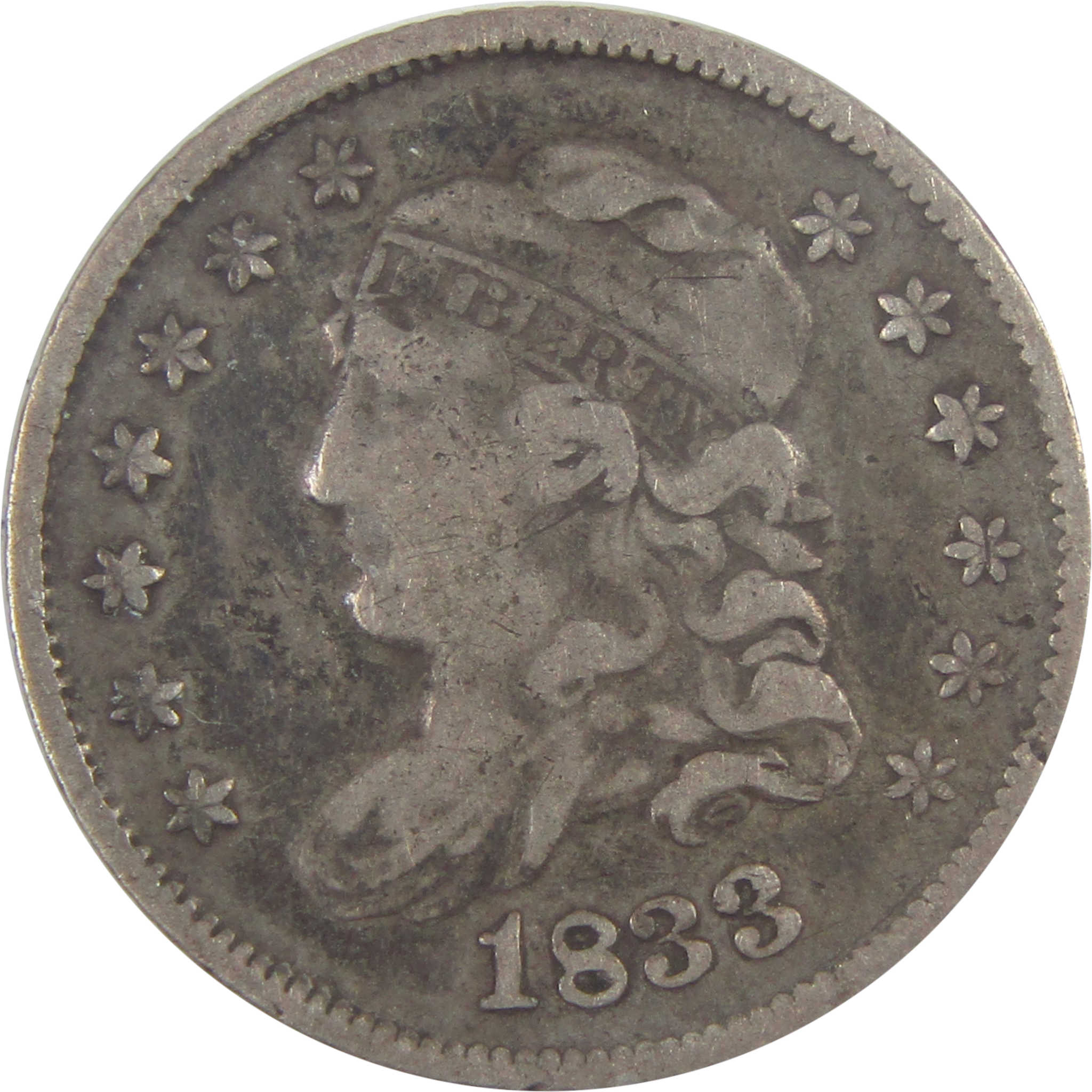 1833 Capped Bust Half Dime F Fine Silver 5c Coin SKU:I16729