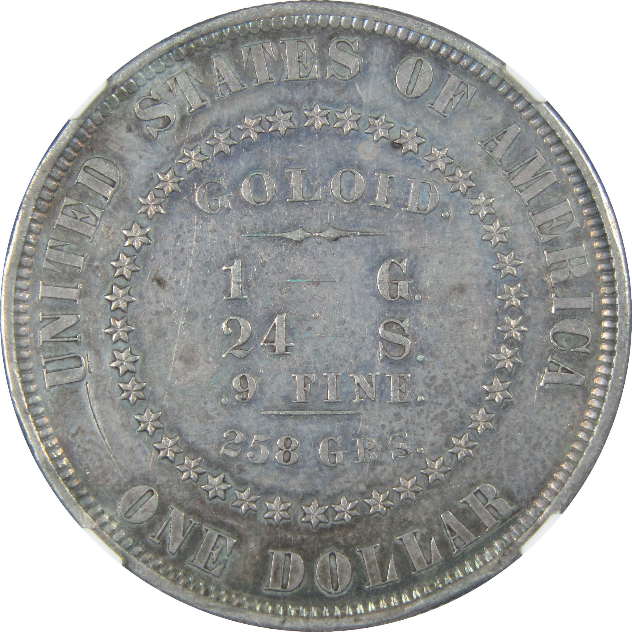 1878 Goloid Dollar PF 55 NGC 14.25 g Slv/Gd/Cp Alloy J-1557 SKU:I15067