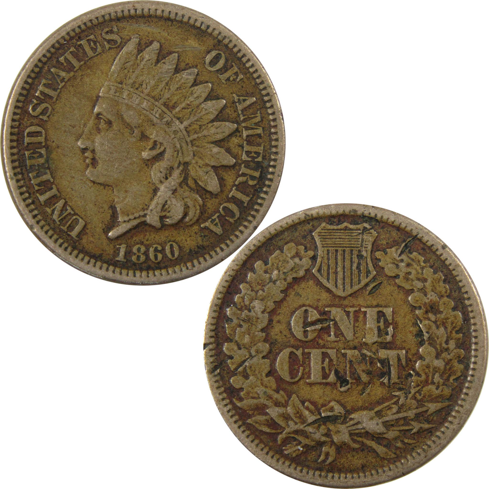 1860 Indian Head Cent VF Very Fine Details Penny 1c Coin SKU:CP1160