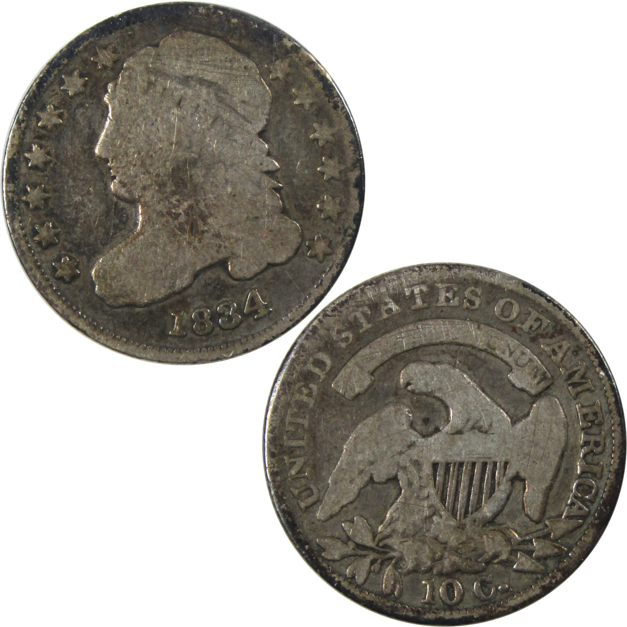 1834 Large 4 Capped Bust Dime G Good Silver 10c Coin SKU:I13972