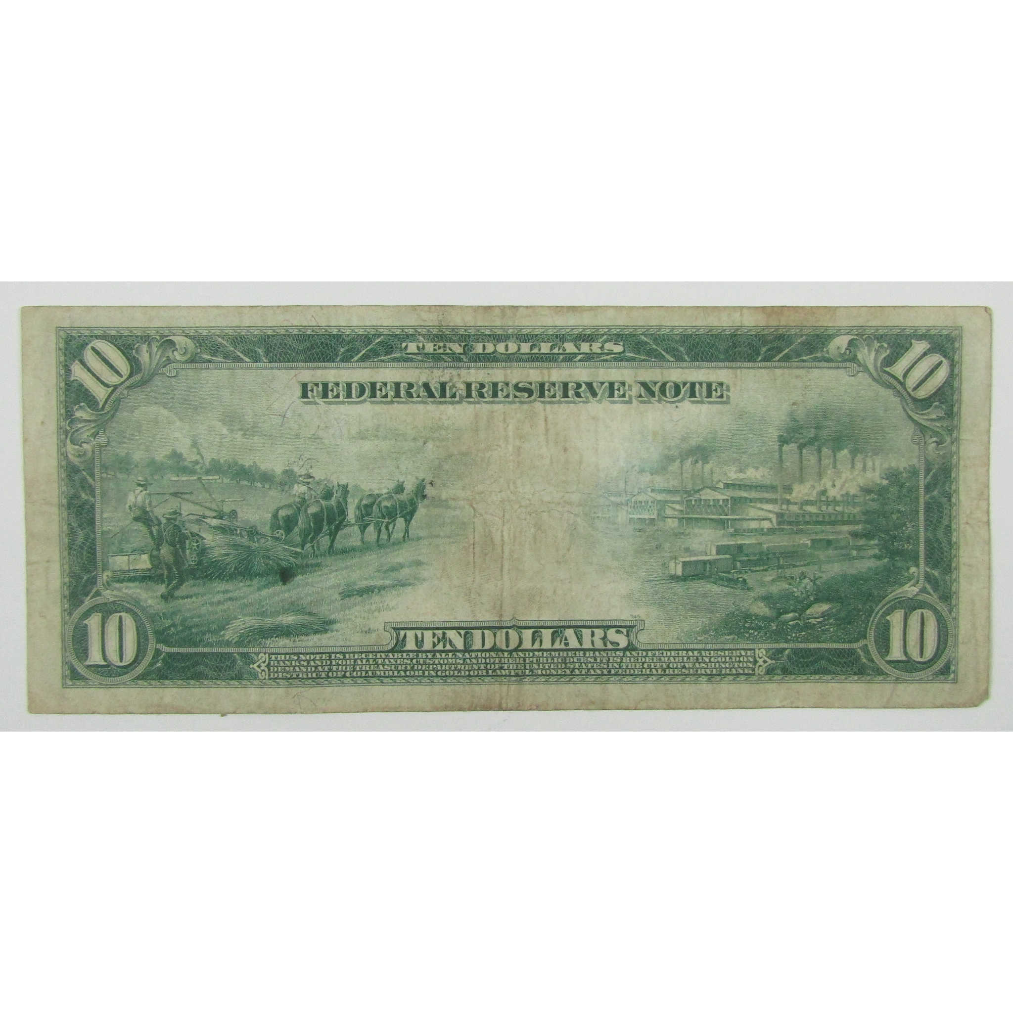 1914 $10 Federal Reserve Note New York NY F Fine Details SKU:I26049