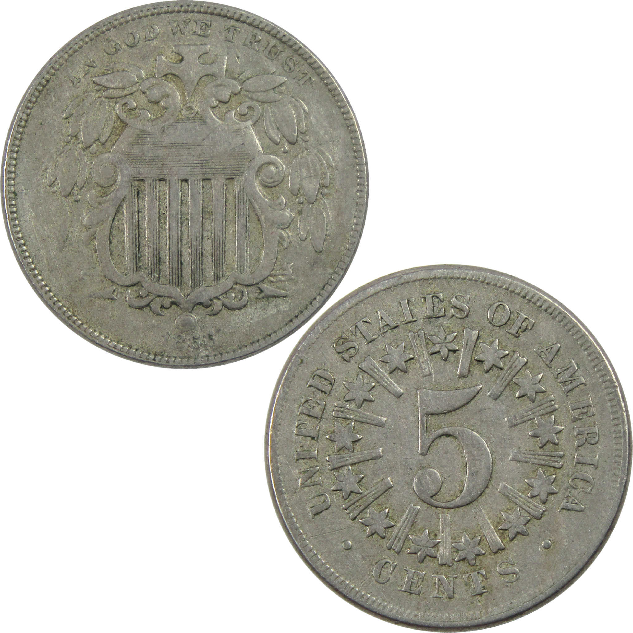 1866 Type 1 Shield Nickel F Fine 5c Coin SKU:I11822