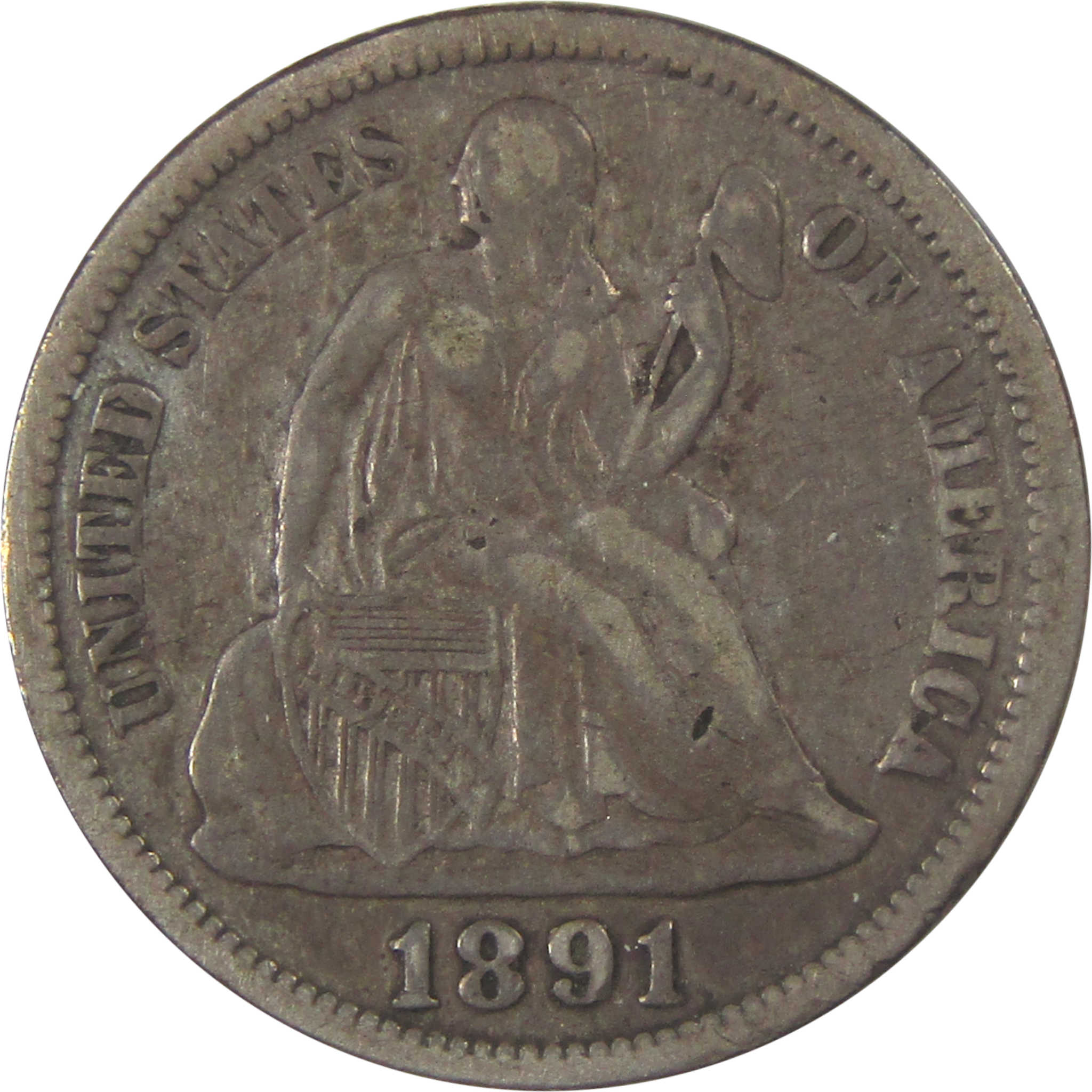 1891 Seated Liberty Silver Dime VF Very Fine Details SKU:I23389