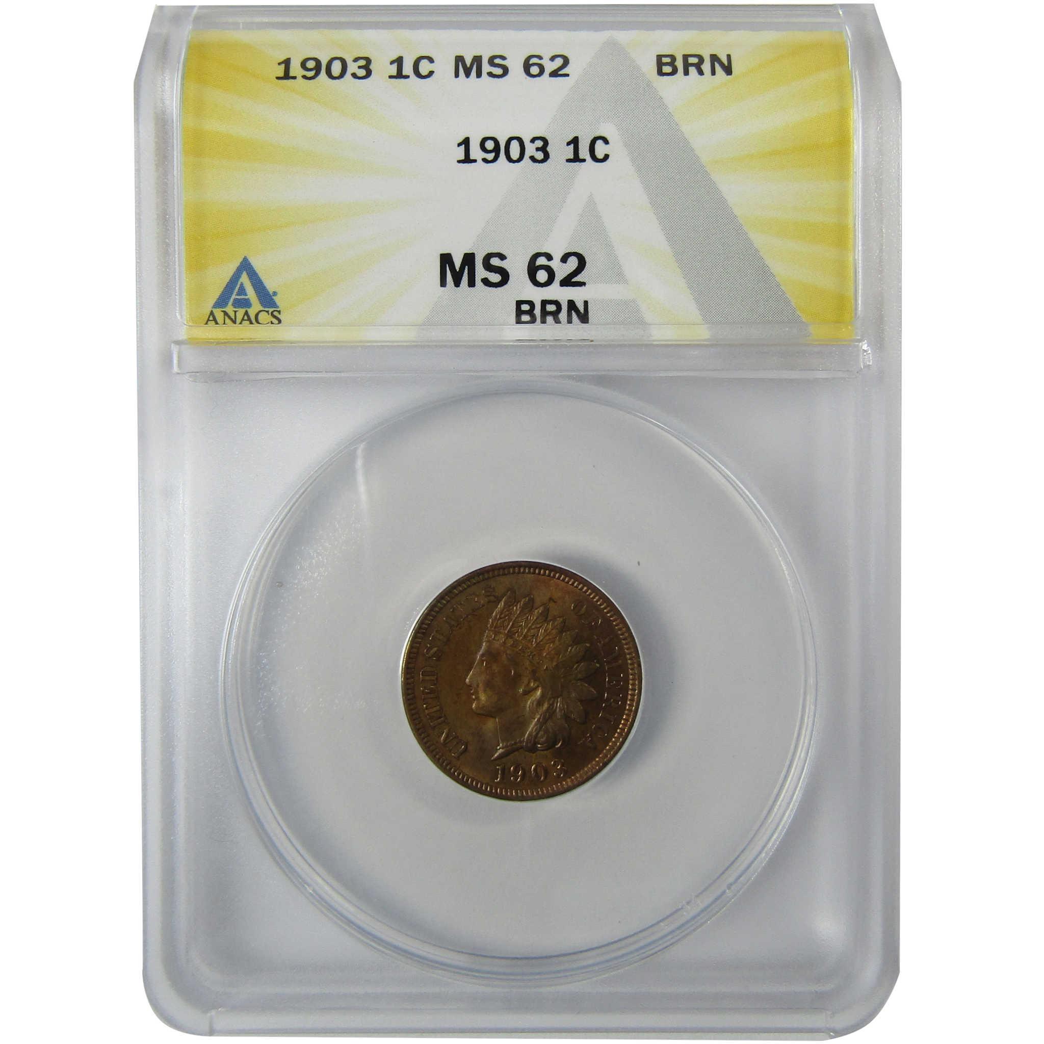 1903 Indian Head Cent MS 62 BN ANACS Penny Uncirculated SKU:CP773