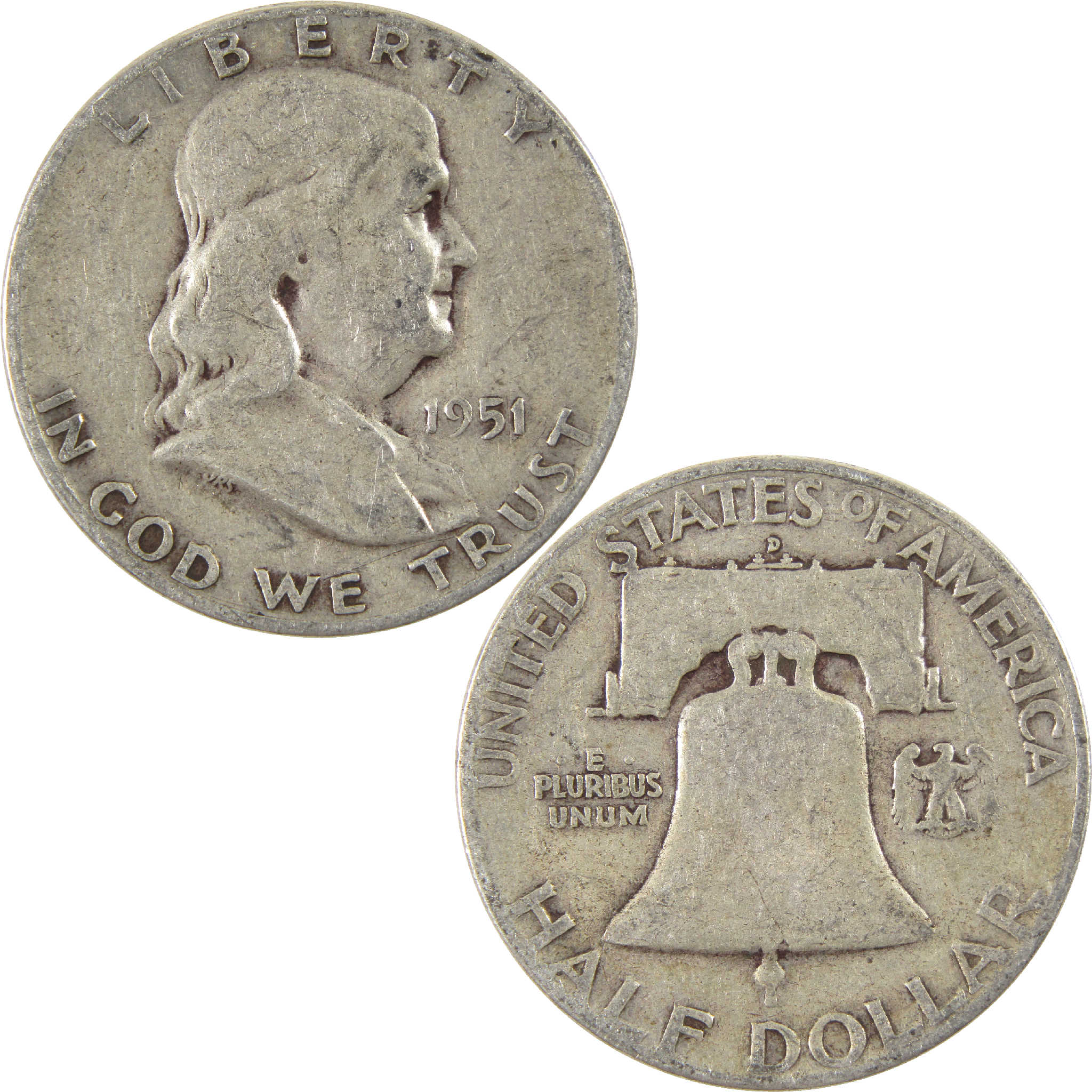 1951 D Franklin Half Dollar VG Very Good Silver 50c Coin