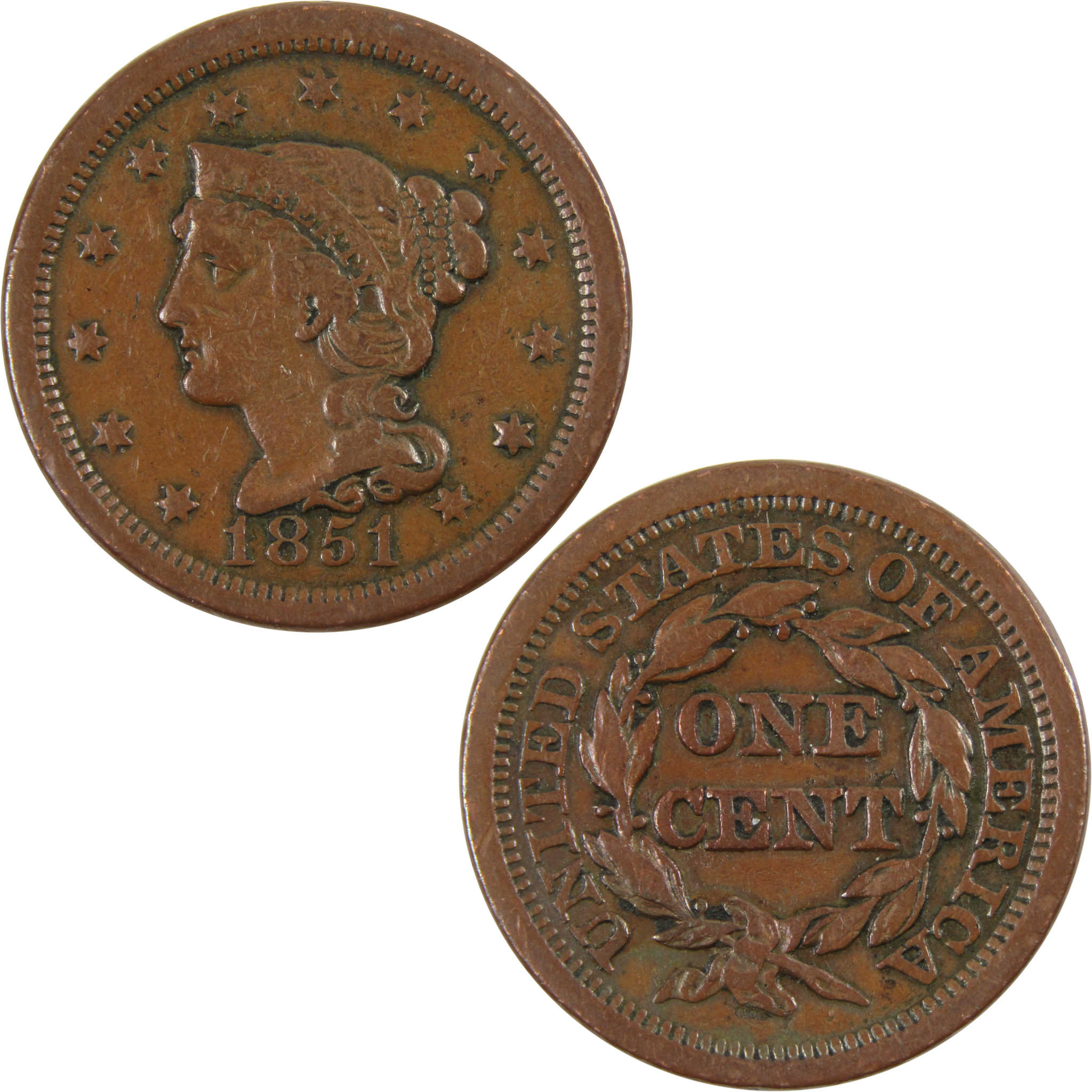 1851 Braided Hair Large Cent AU 53 NGC Copper Penny 1c Coin SKU:I4399