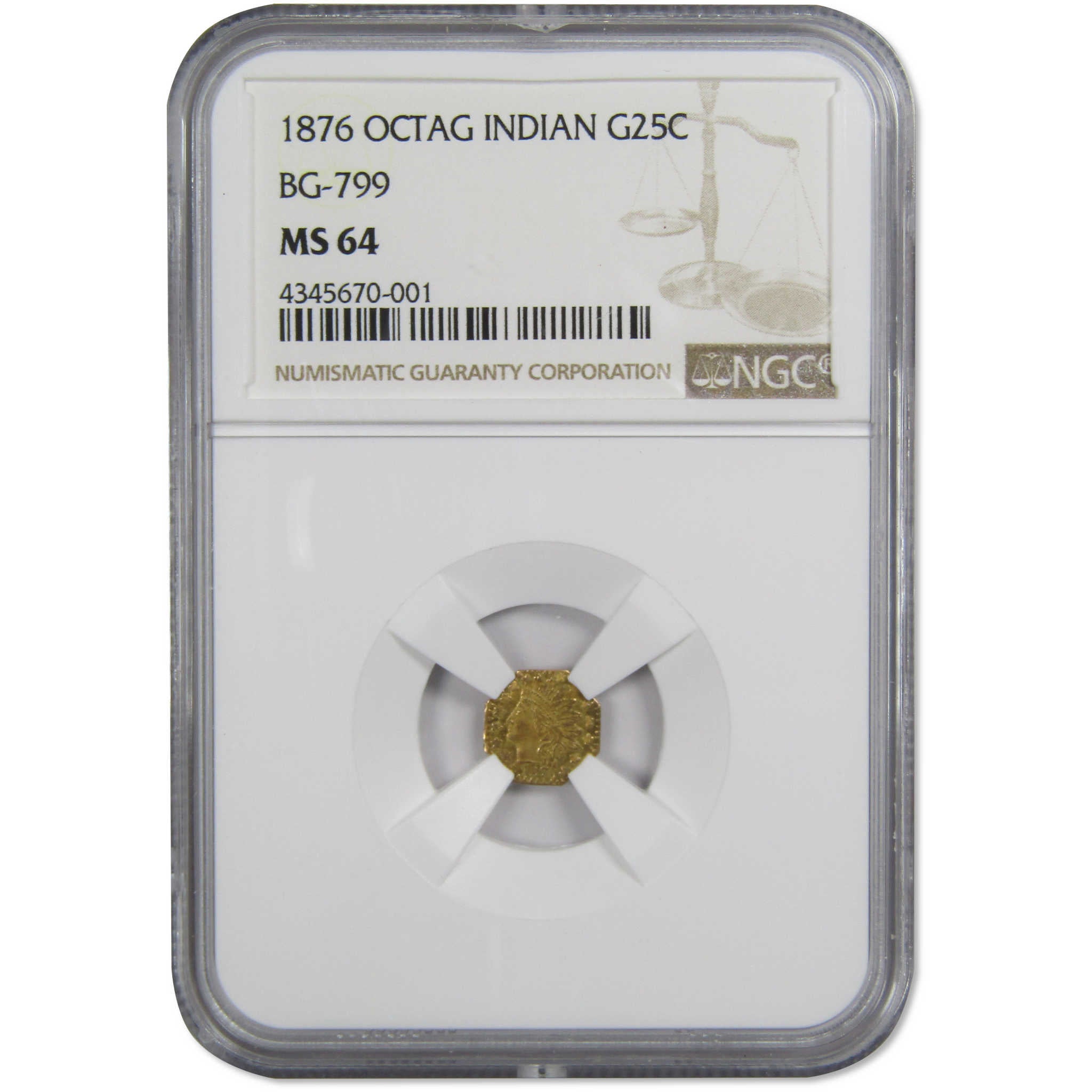 1876 Octagonal Indian Head California Gold MS 64 NGC SKU:IPC6863