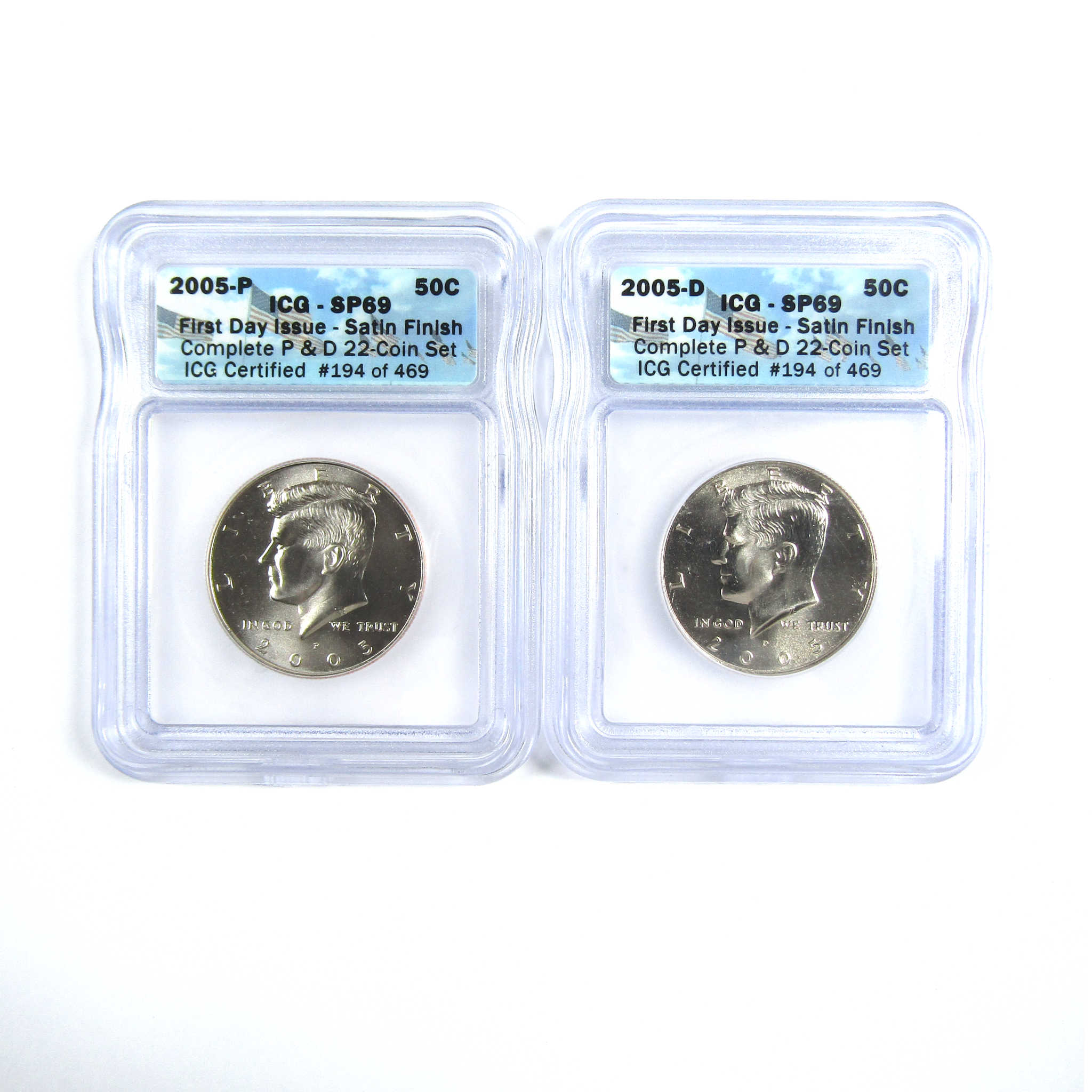 2005 P D Kennedy Half Dollar 2 Piece Set SP 69 ICG Clad SKU:CPC7701