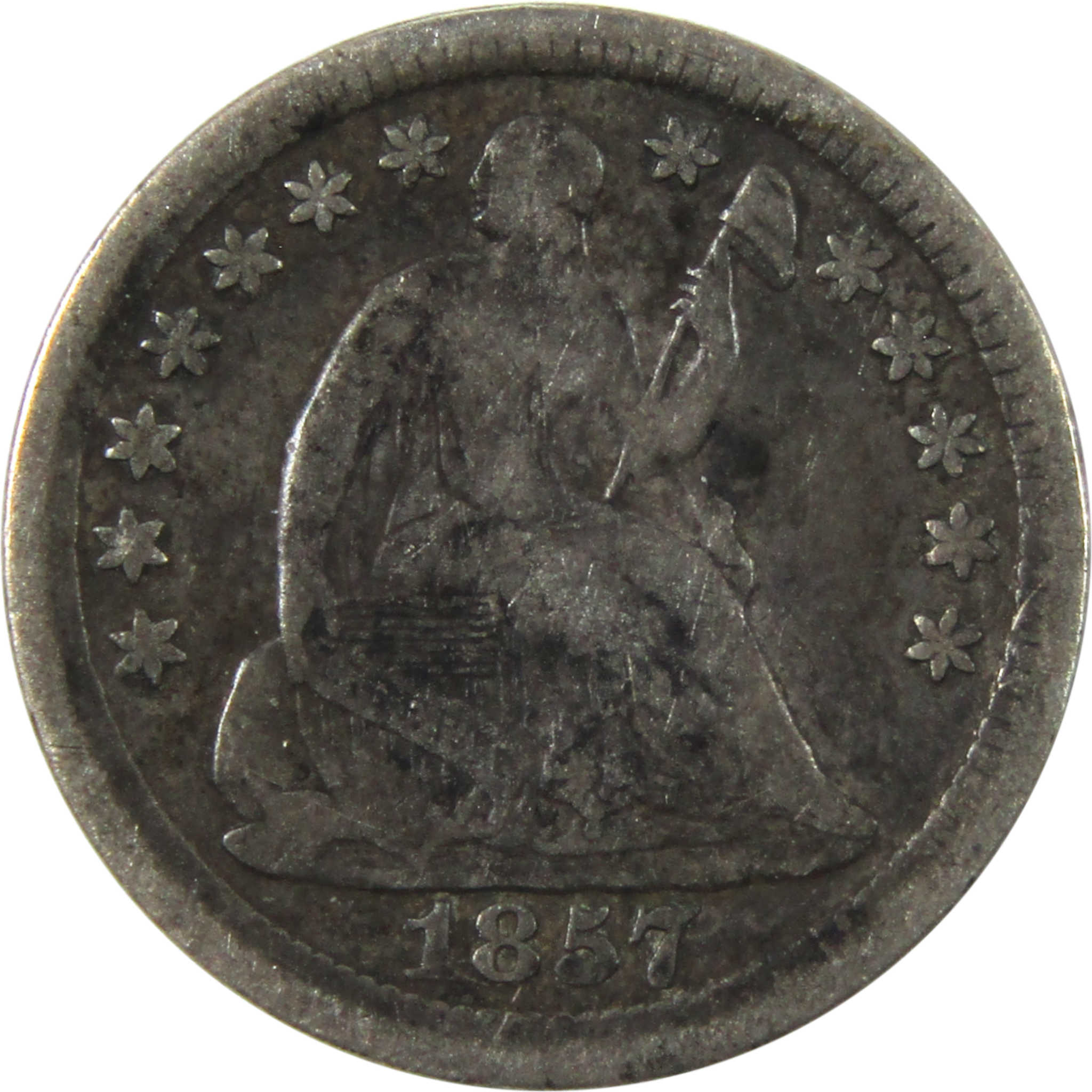 1857 Seated Liberty Half Dime F Fine Silver 5c Coin SKU:I14138