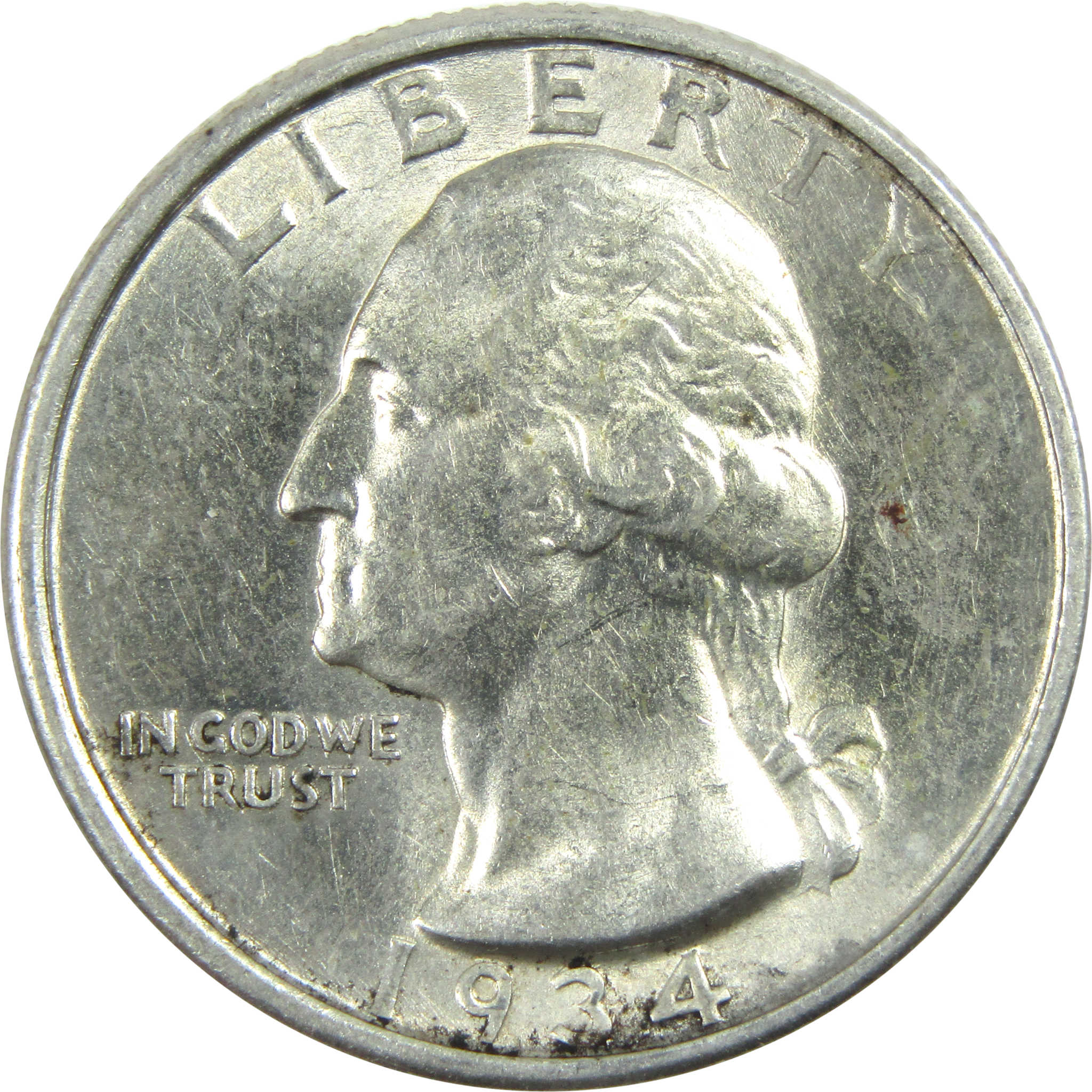 1934 Medium Motto Washington Quarter AU Silver 25c Coin SKU:I13517