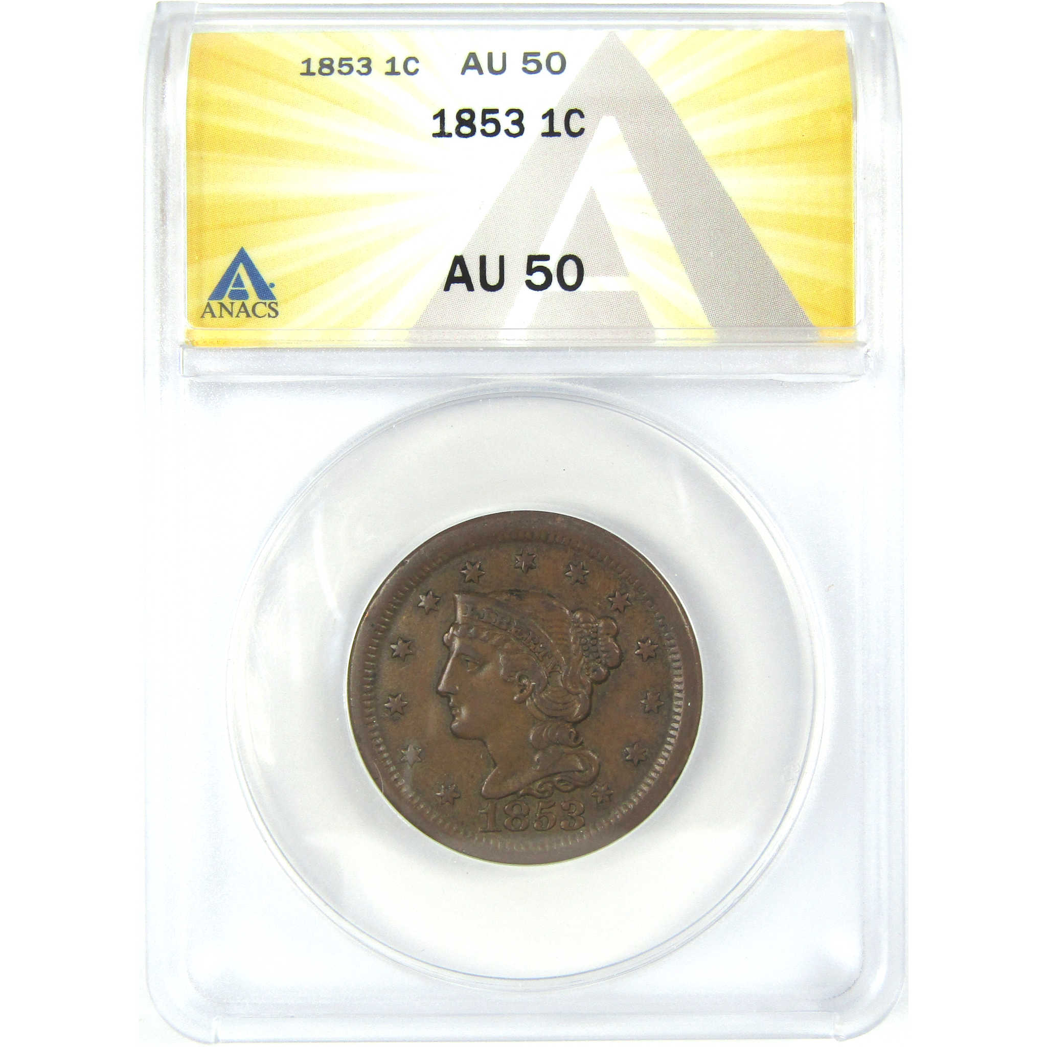 1853 Braided Hair Large Cent AU 50 ANACS Copper Penny 1c SKU:I16259