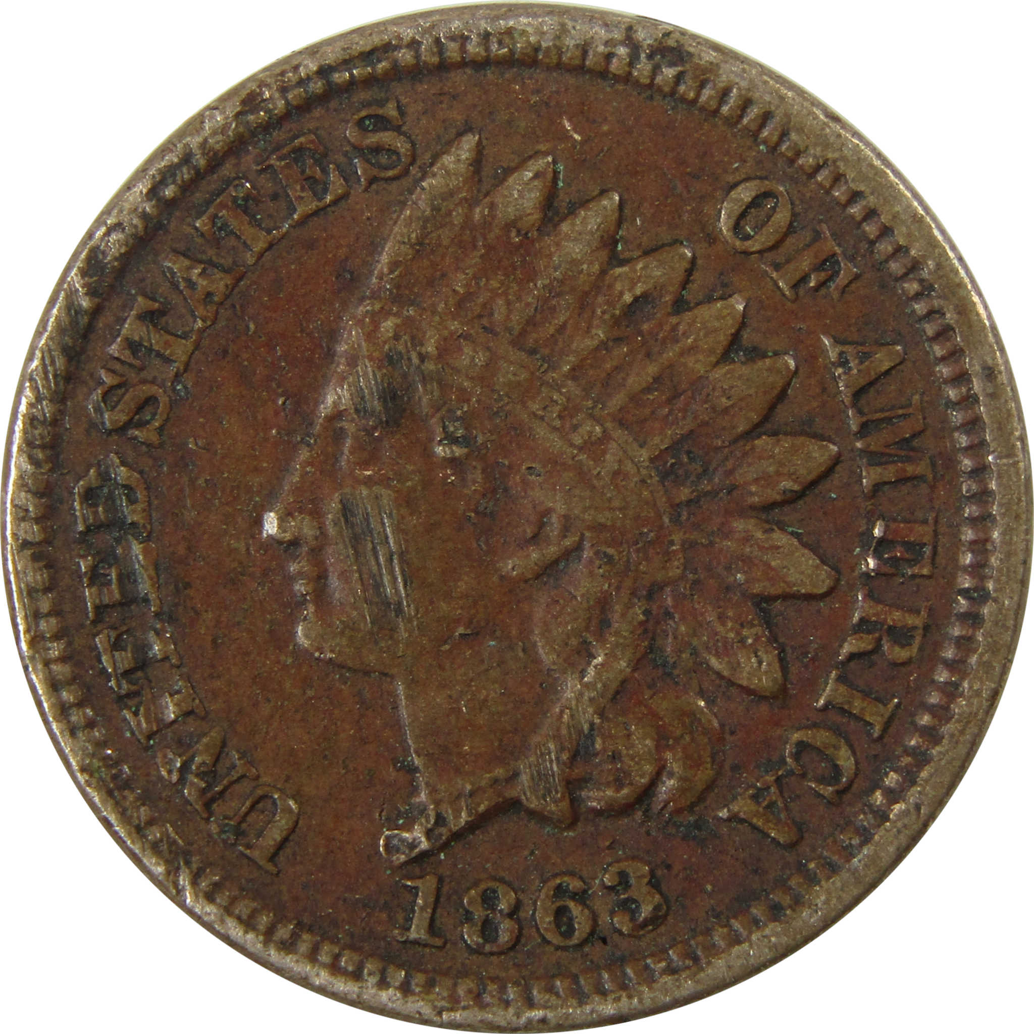 1863 Indian Head Cent F Fine Details Penny 1c Coin SKU:CP1195