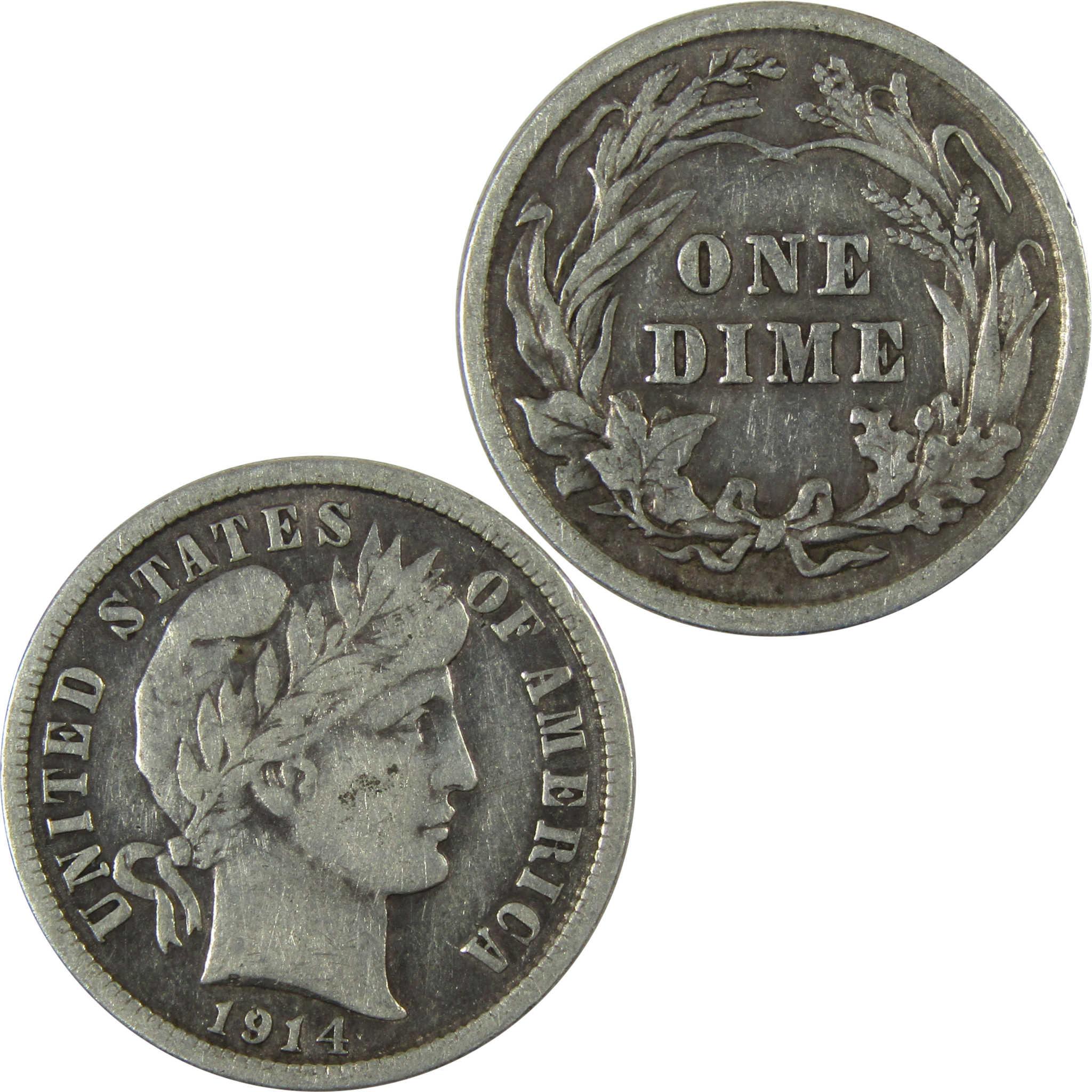 1914 Barber Silver Dime F Fine Details 10c Coin Collectible SKU:CP1039