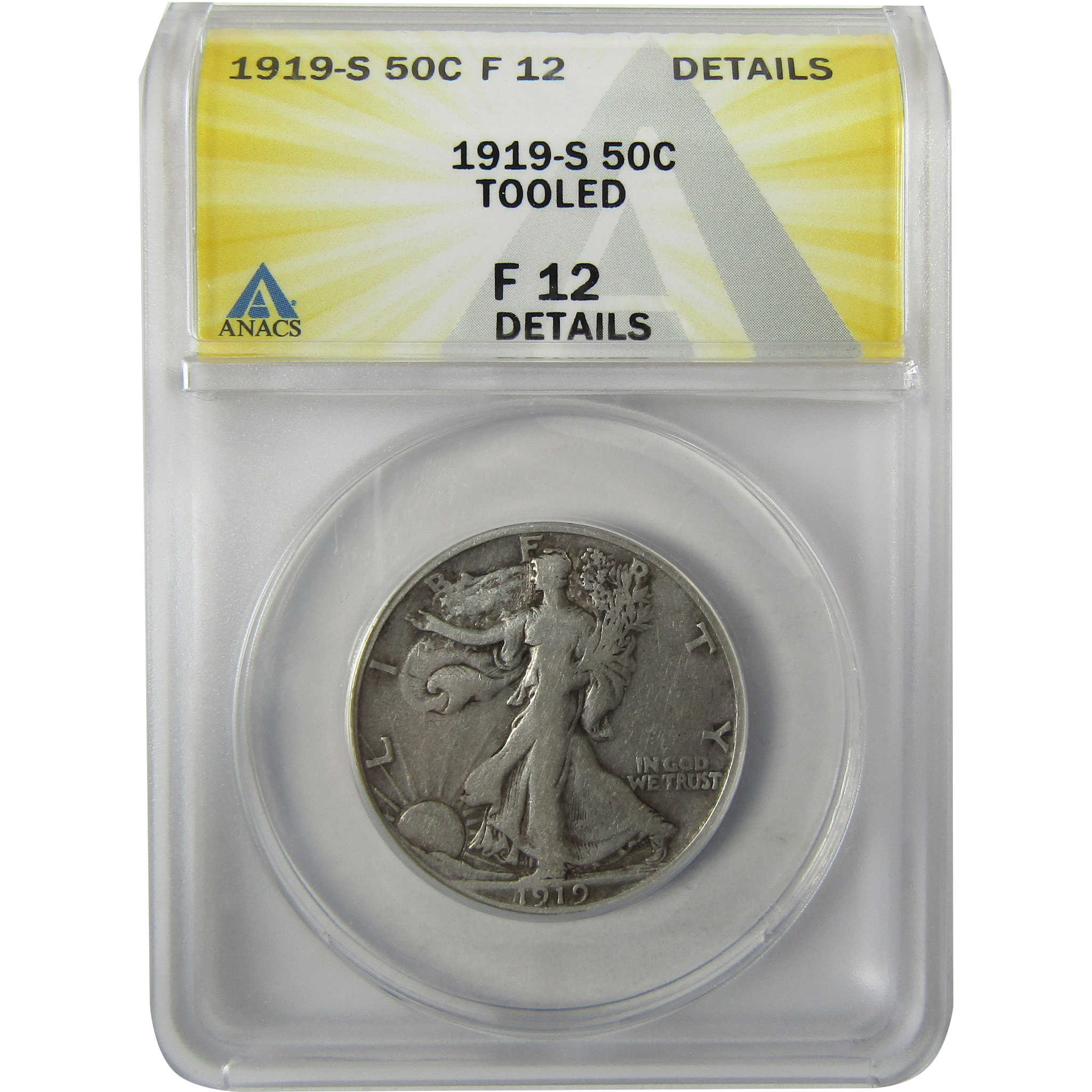 1919 S Liberty Walking Silver 50c F 12 Details ANACS SKU:I27989