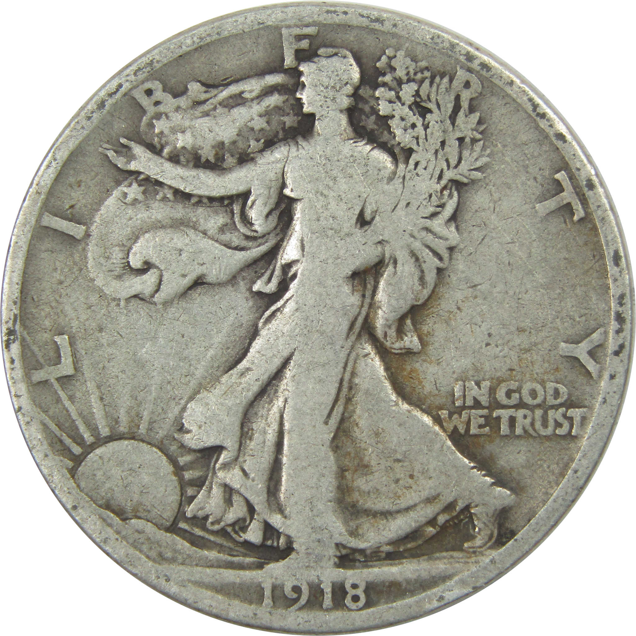 1918 D Liberty Walking Half Dollar VG Very Good Silver 50c SKU:I15269