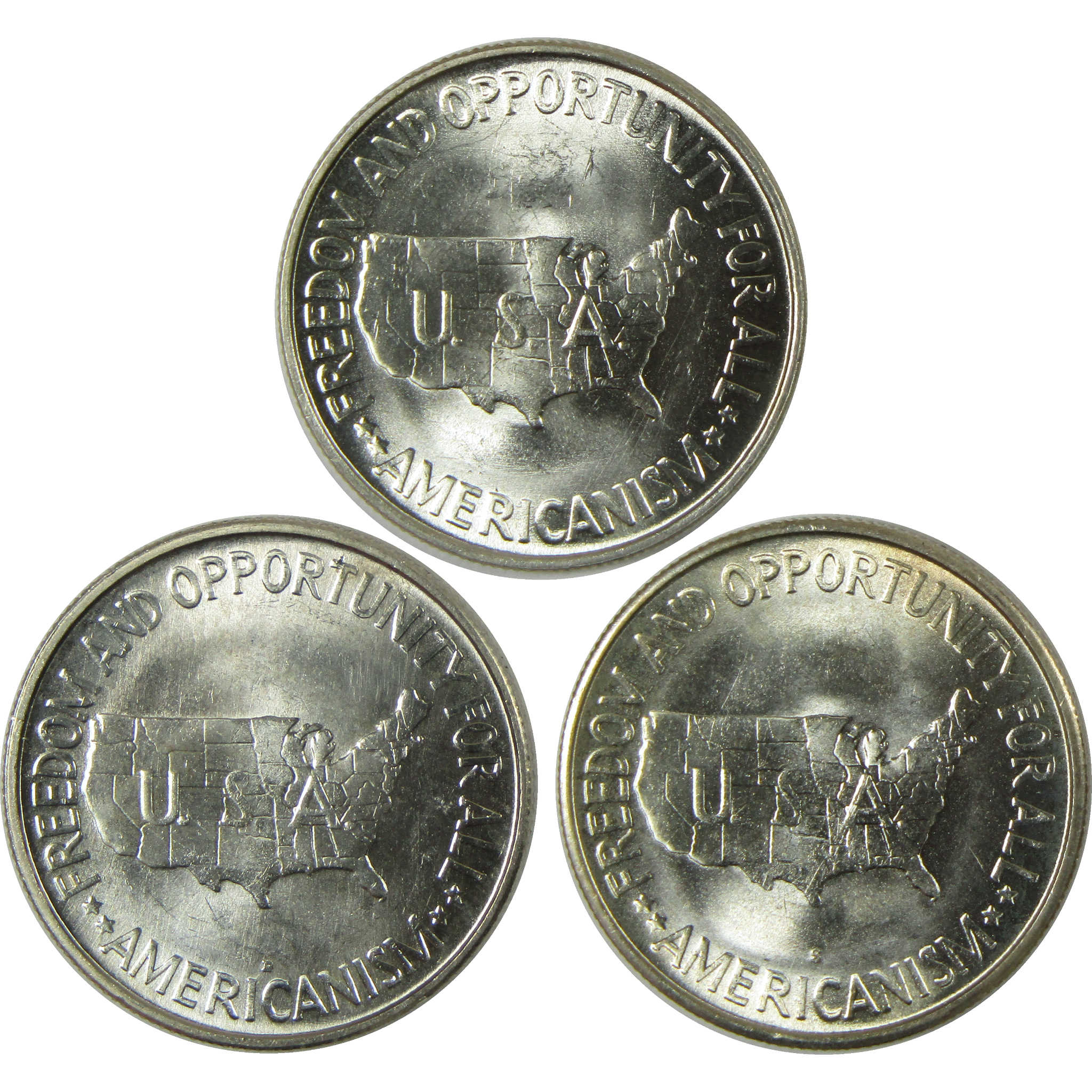 1954 PDS Washington-Carver 50c 3 Coin All-Mint Set BU Choice Unc