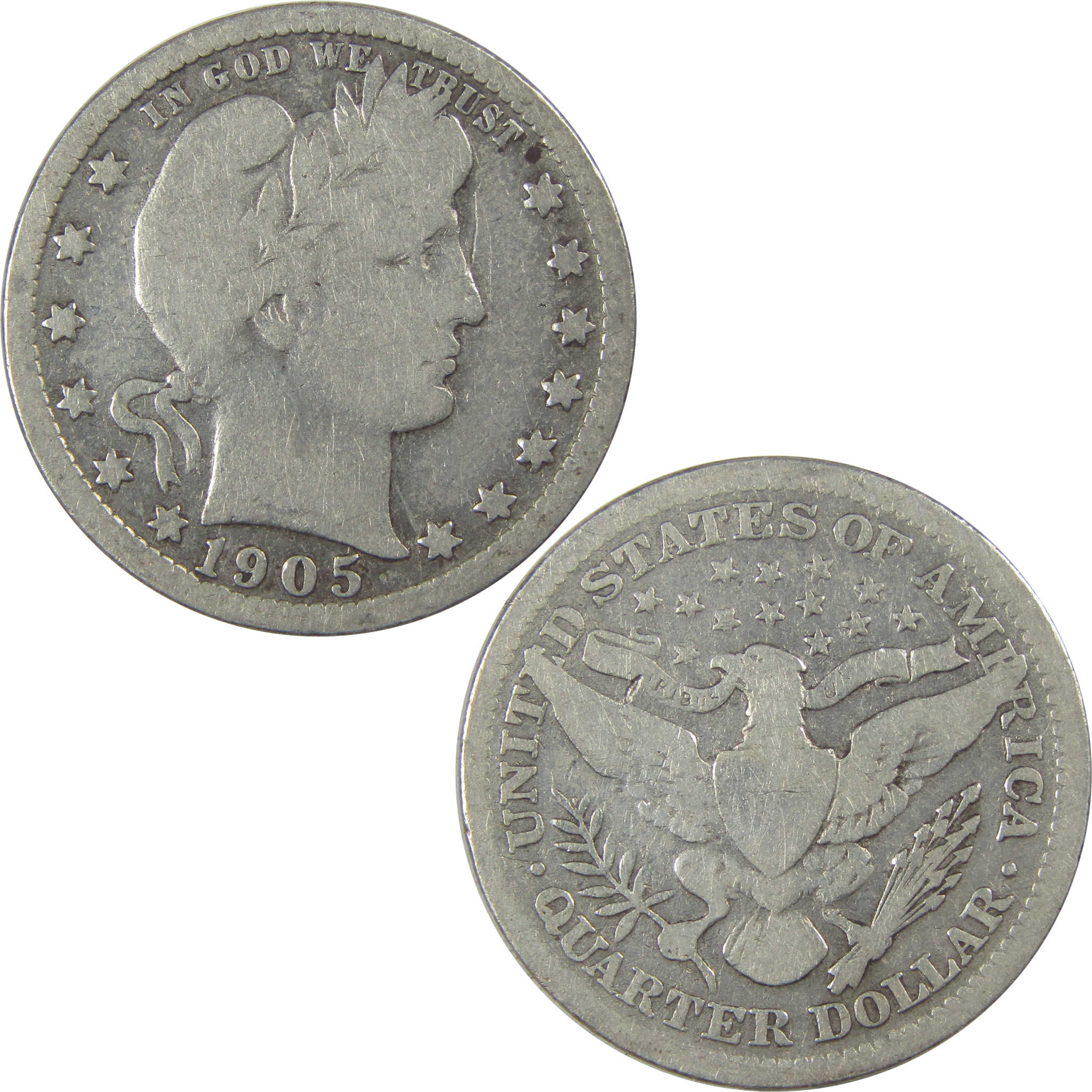 1905 Barber Quarter G Good Details Silver 25c Coin SKU:I21813