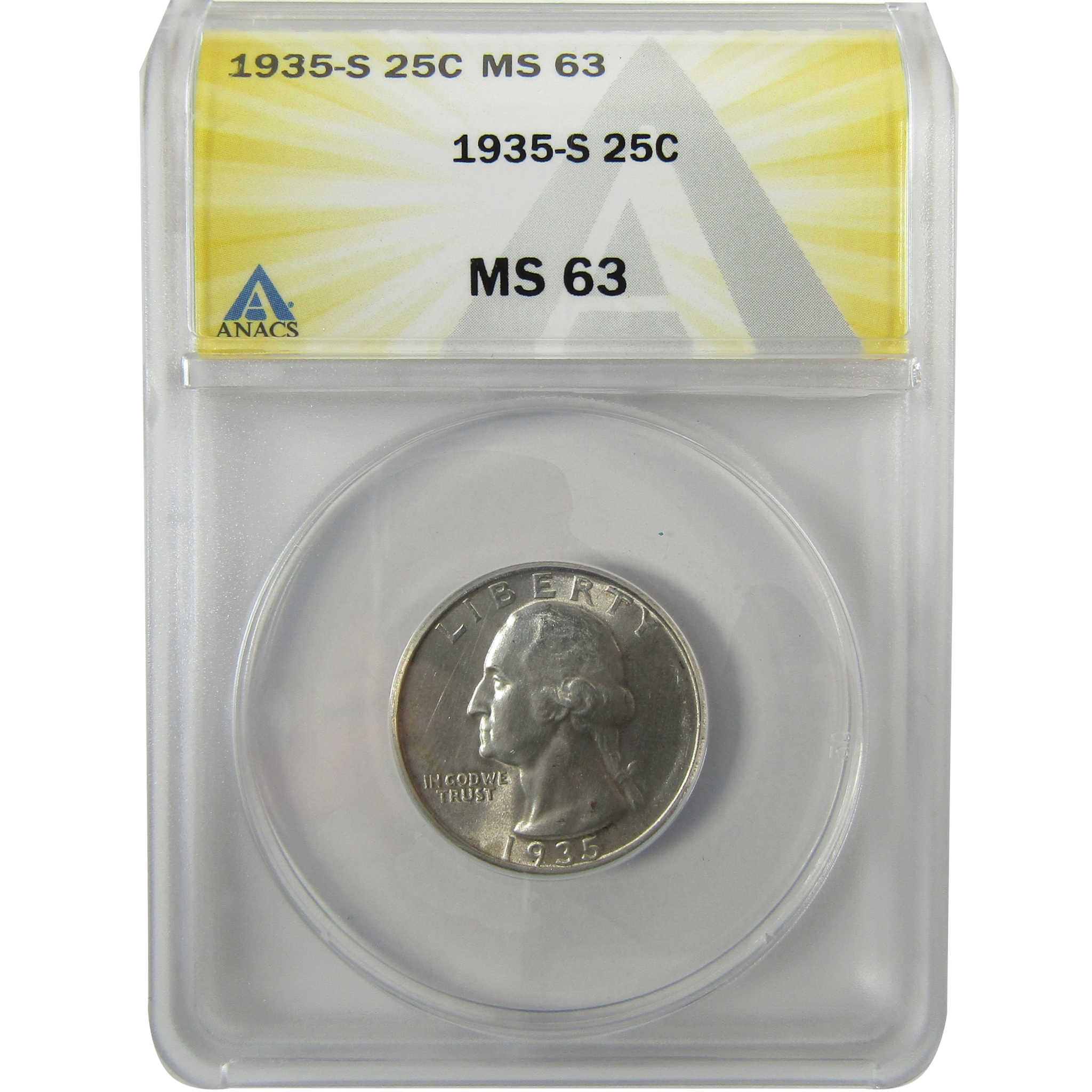 1935 S Washington Silver Quarter MS 63 ANACS Uncirculated SKU:I28480